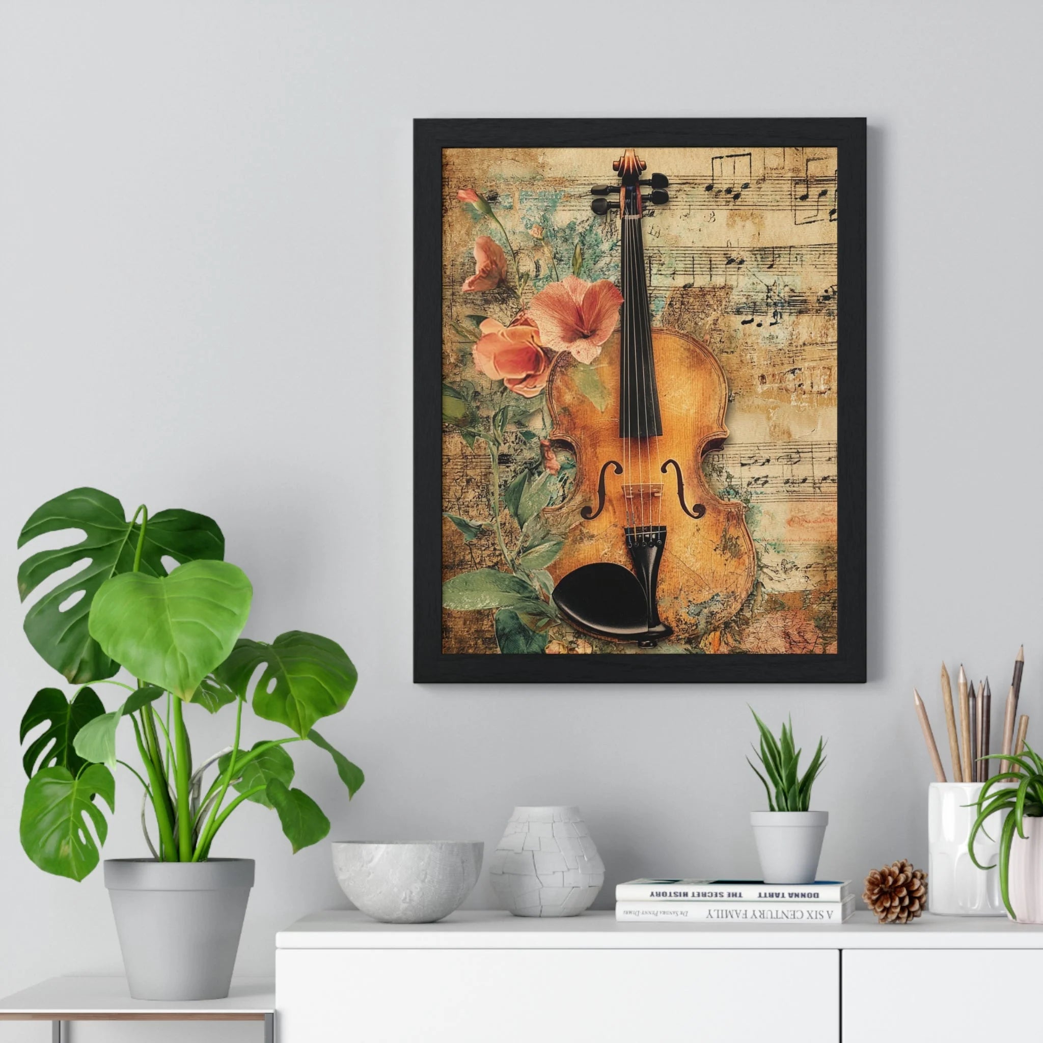 Buy The Best vintage violin wall art floral By Artsulli x Color Printify - Floral Violin and Sheet Music Framed Print - 2025