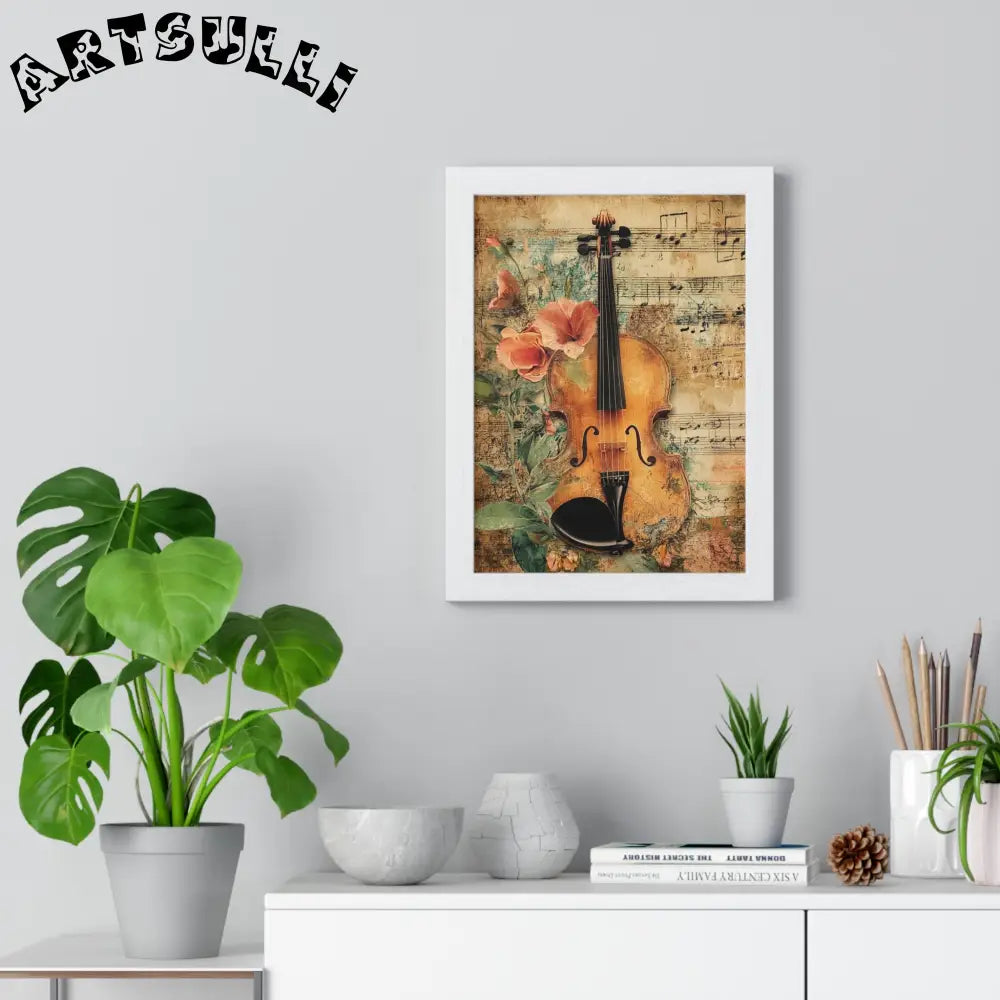 Floral Violin and Sheet Music Framed Print, Artsulli - Art is Long, Life is Short, Poster, , , , , , , 