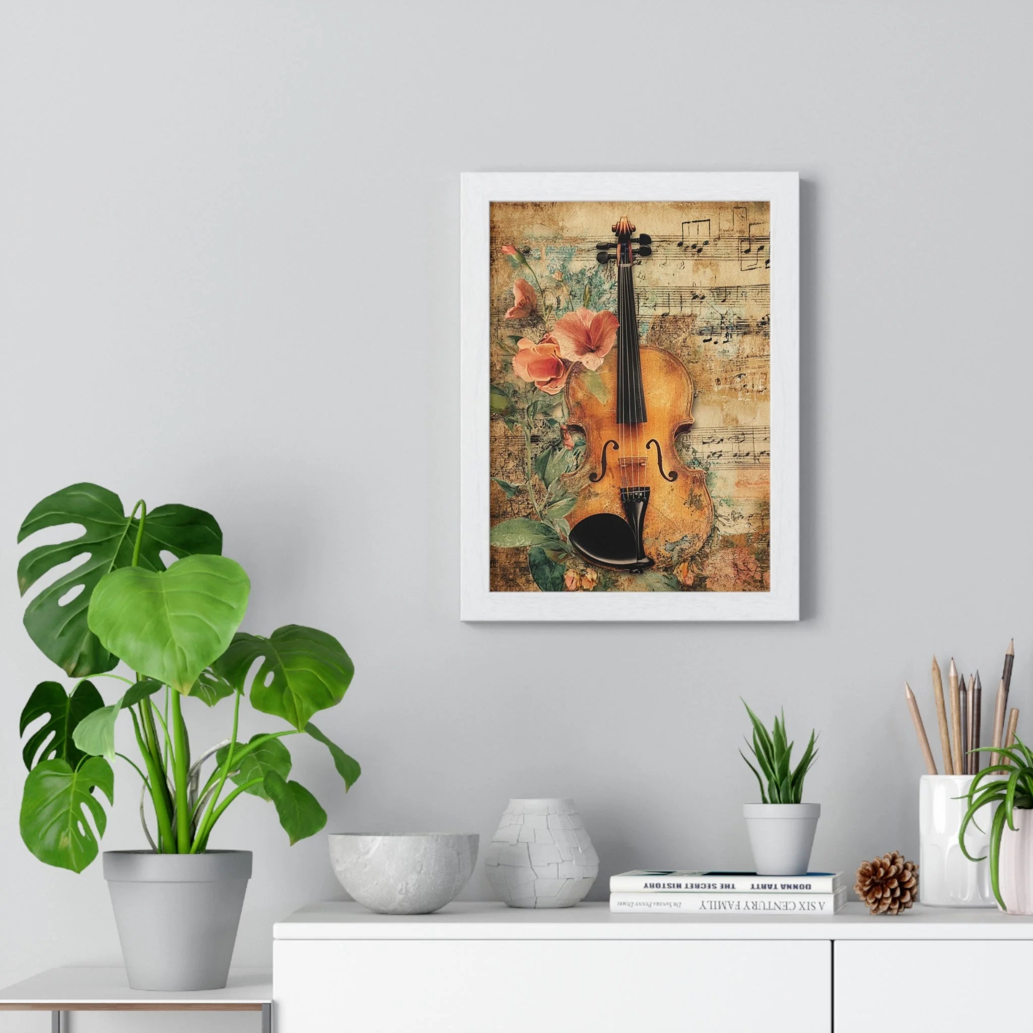 Buy The Best vintage violin wall art floral By Artsulli x Color Printify - Floral Violin and Sheet Music Framed Print - 2025