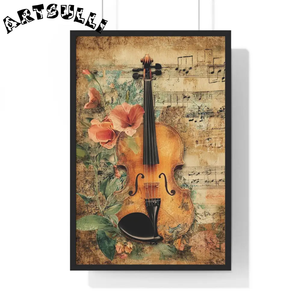 Floral Violin and Sheet Music Framed Print, Artsulli - Art is Long, Life is Short, Poster, Size, 20" x 30", Color, Black, , , 25087669030516222719