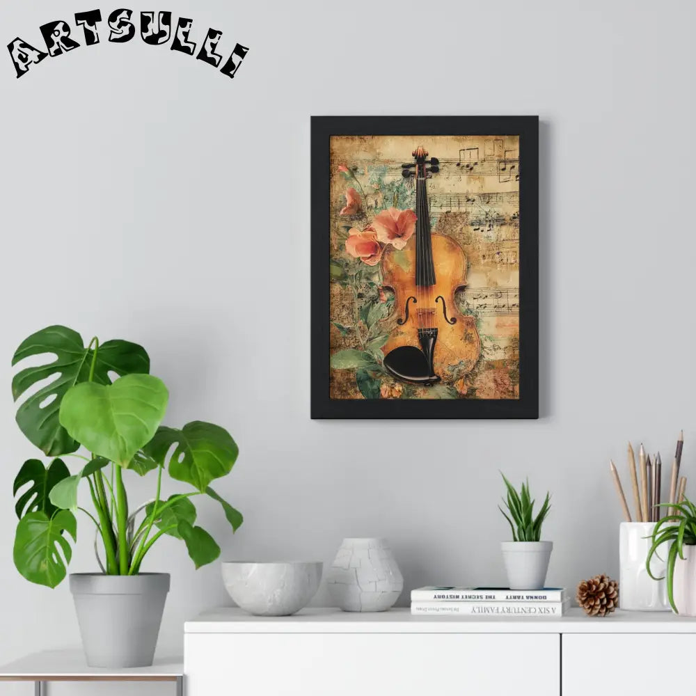 Floral Violin and Sheet Music Framed Print, Artsulli - Art is Long, Life is Short, Poster, , , , , , , 