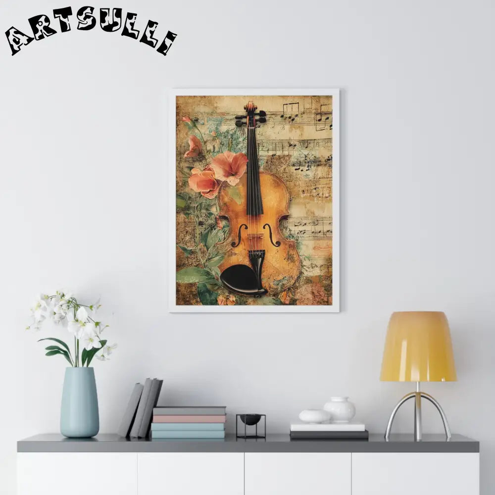 Floral Violin and Sheet Music Framed Print, Artsulli - Art is Long, Life is Short, Poster, , , , , , , 