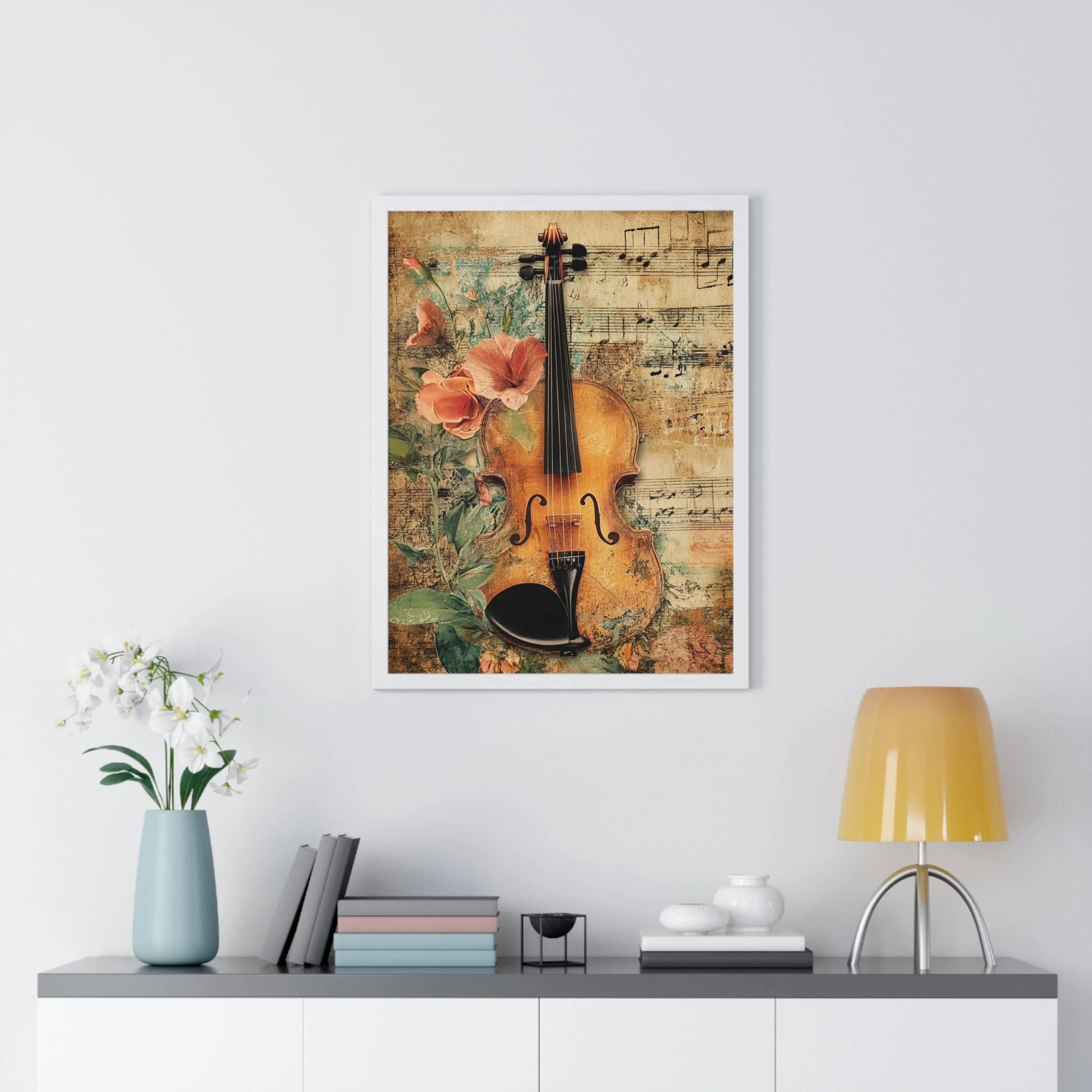 Buy The Best vintage violin wall art floral By Artsulli x Color Printify - Floral Violin and Sheet Music Framed Print - 2025