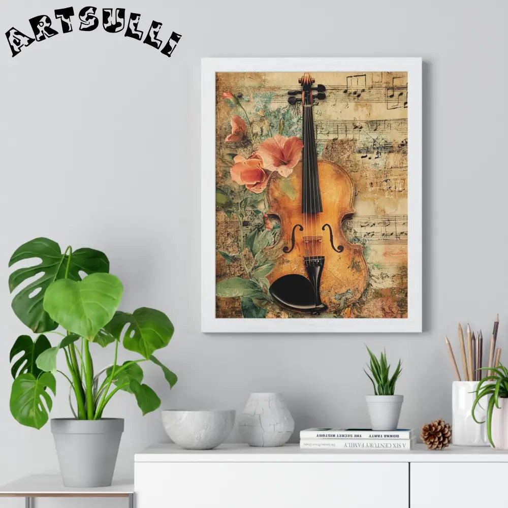 Floral Violin and Sheet Music Framed Print, Artsulli - Art is Long, Life is Short, Poster, , , , , , , 
