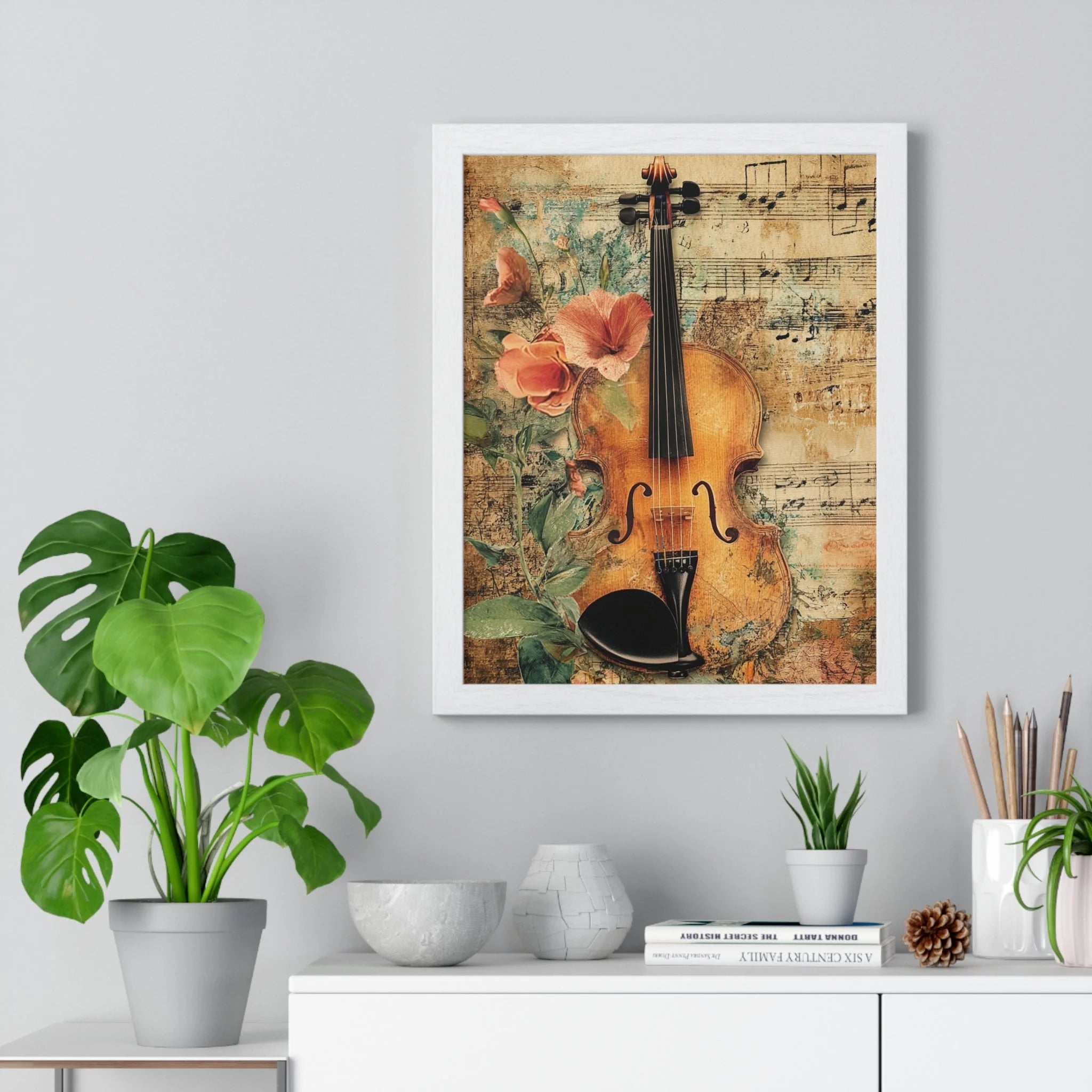 Buy The Best vintage violin wall art floral By Artsulli x Color Printify - Floral Violin and Sheet Music Framed Print - 2025