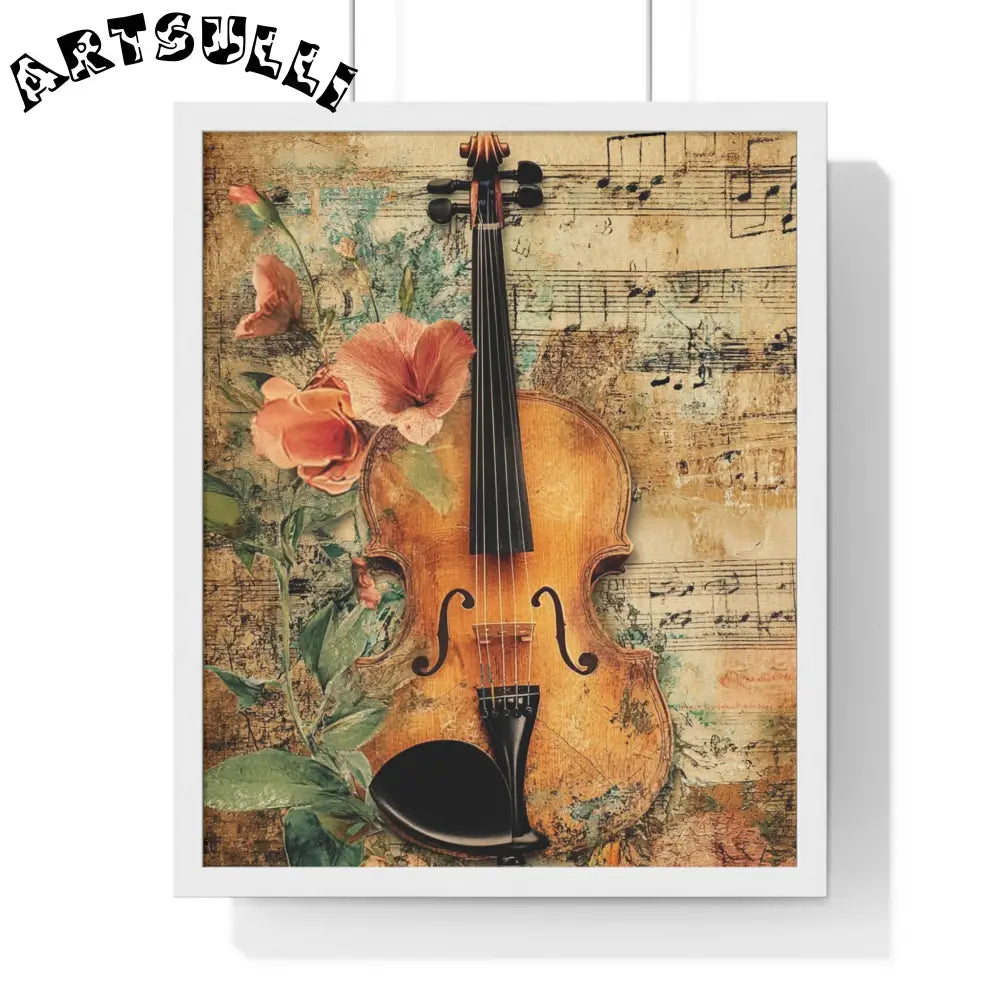 Floral Violin and Sheet Music Framed Print, Artsulli - Art is Long, Life is Short, Poster, Size, 16" x 20", Color, White, , , 21471746944721013628
