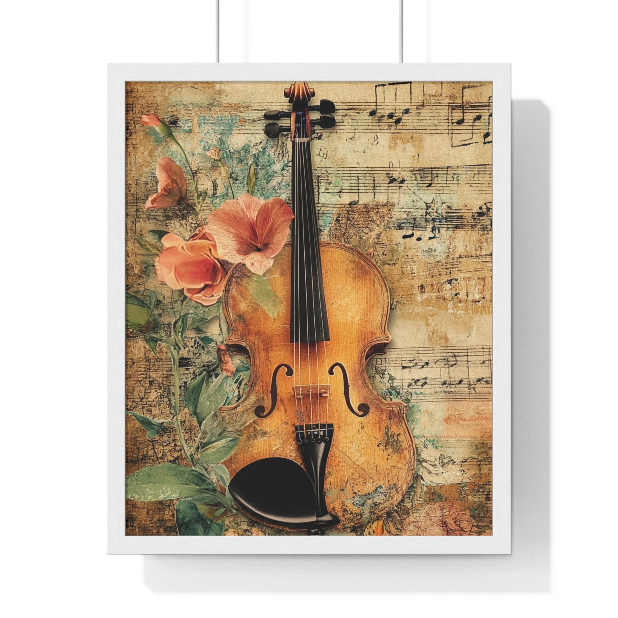 Buy The Best vintage violin floral design aged By Artsulli x Color Printify - Floral Violin and Sheet Music Framed Print - 2025