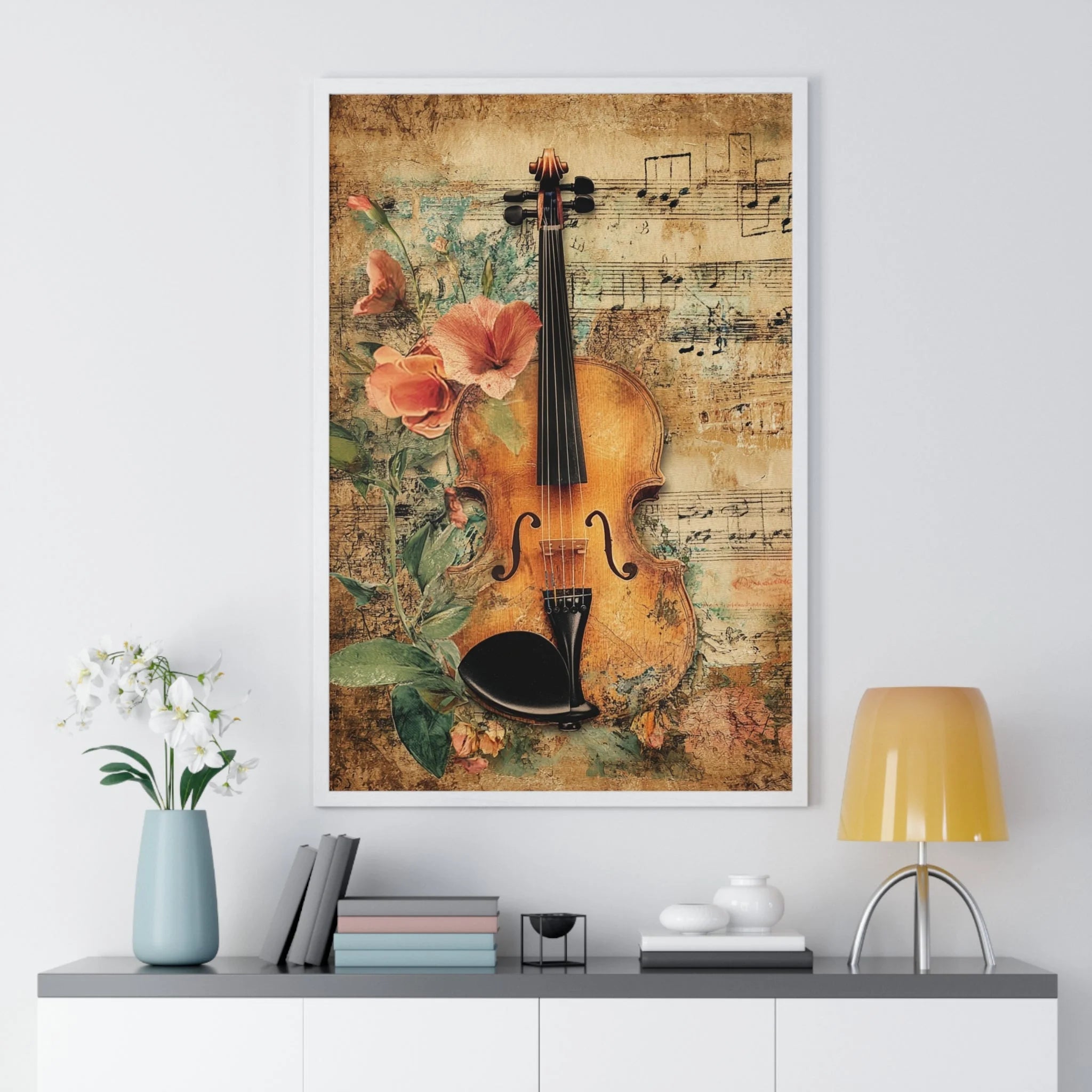 Buy The Best vintage violin wall art floral By Artsulli x Color Printify - Floral Violin and Sheet Music Framed Print - 2025