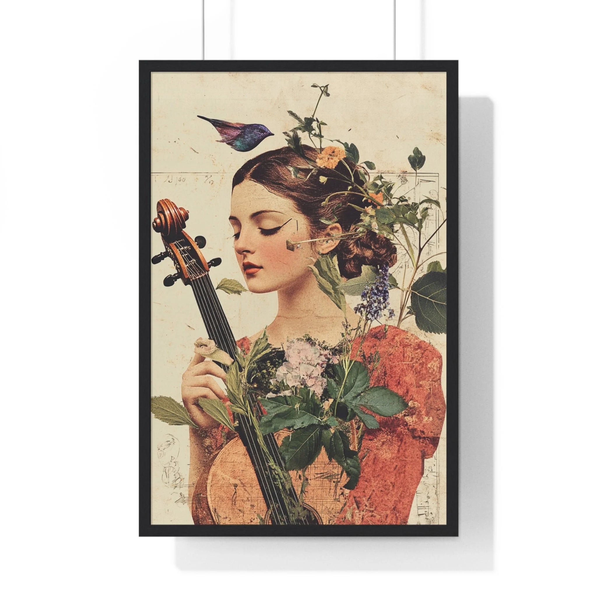 Buy The Best framed poster woman violin adorned By Artsulli x Color Printify - Floral Violinist with Bird Framed Poster - 2025