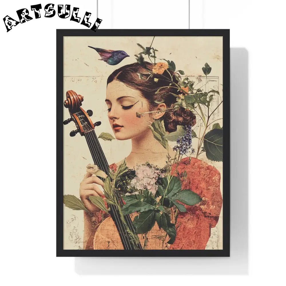 Floral Violinist with Bird Framed Poster, Artsulli - Art is Long, Life is Short, Poster, Size, 18″ x 24″, Color, Black, , , 28018927317420233967