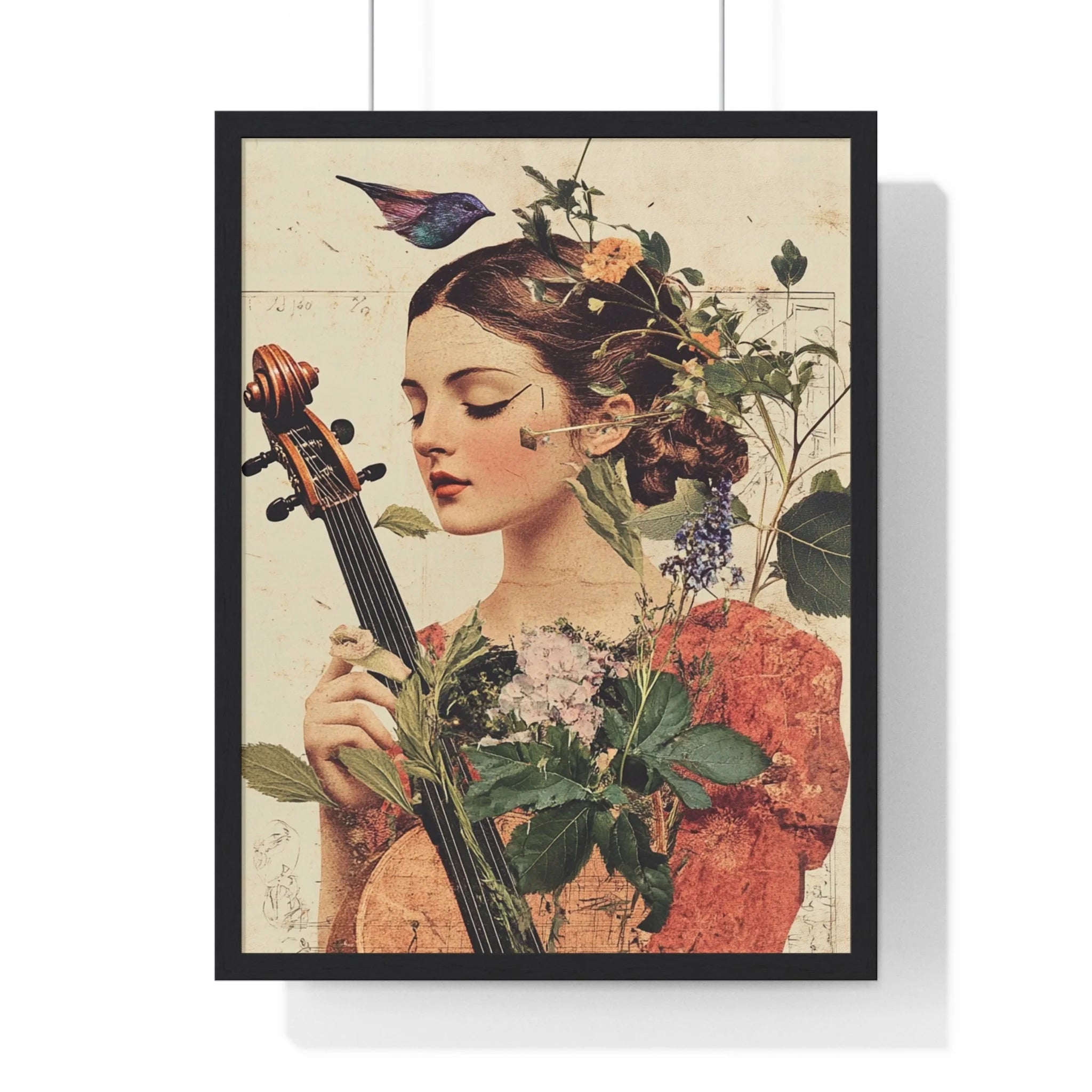 Buy The Best 1920s-style cello vintage floral dress By Artsulli x Color Printify - Floral Violinist with Bird Framed Poster - 2025