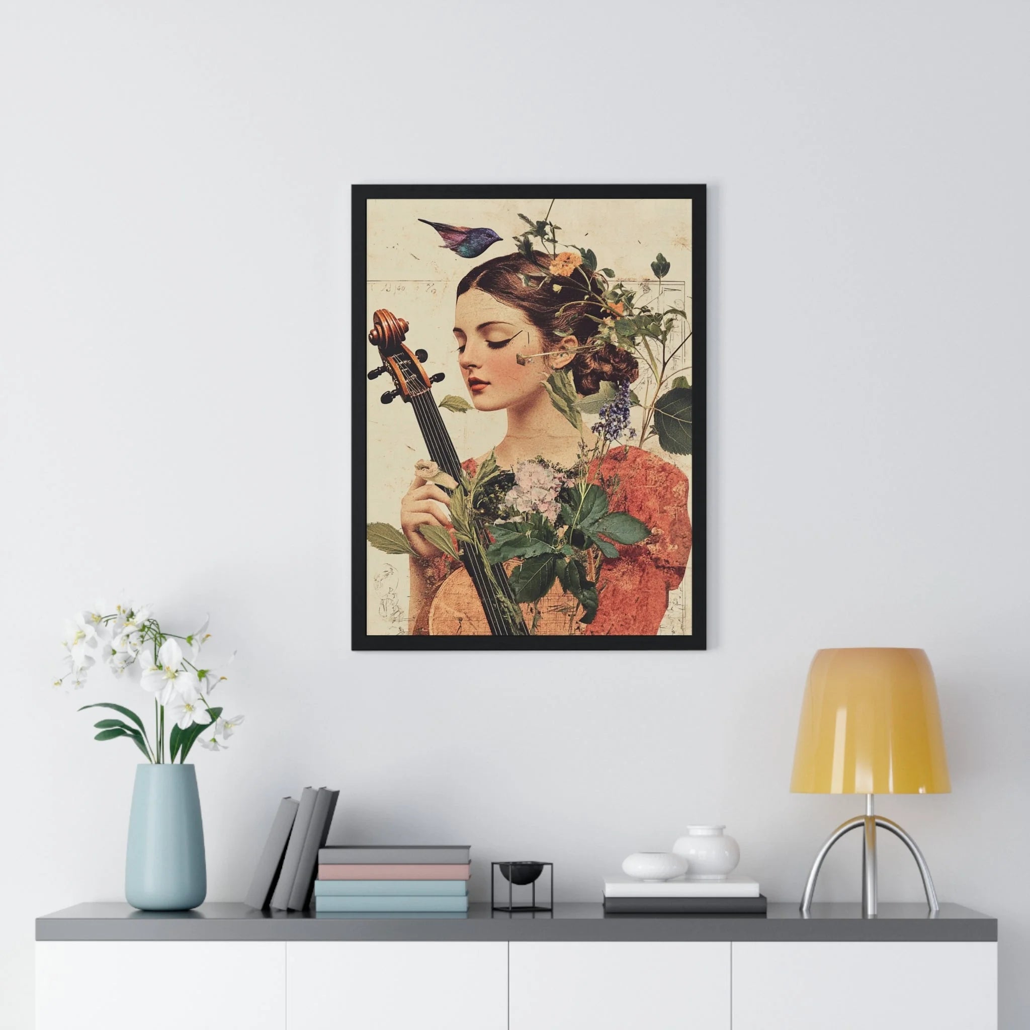 Buy The Best vintage-style portrait woman violin framed By Artsulli x Color Printify - Floral Violinist with Bird Framed Poster - 2025