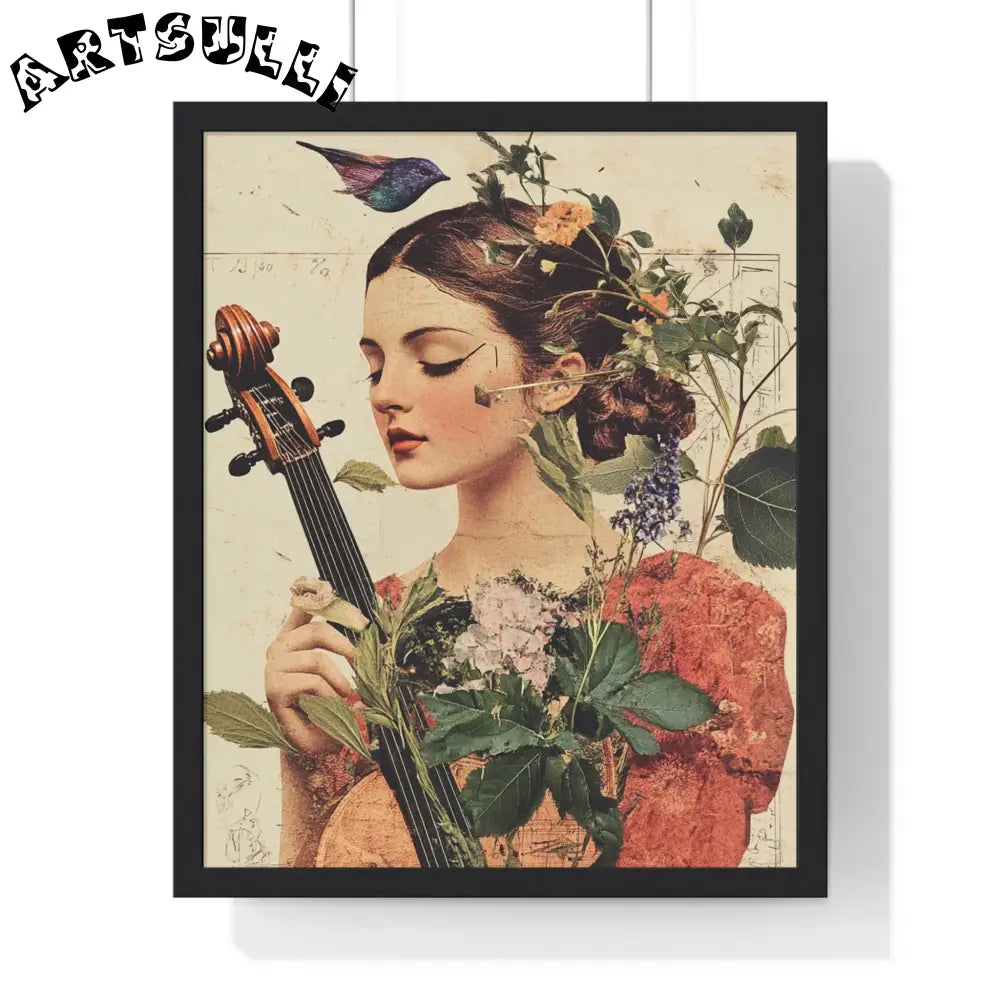 Floral Violinist with Bird Framed Poster, Artsulli - Art is Long, Life is Short, Poster, Size, 16" x 20", Color, Black, , , 30709833765019432640