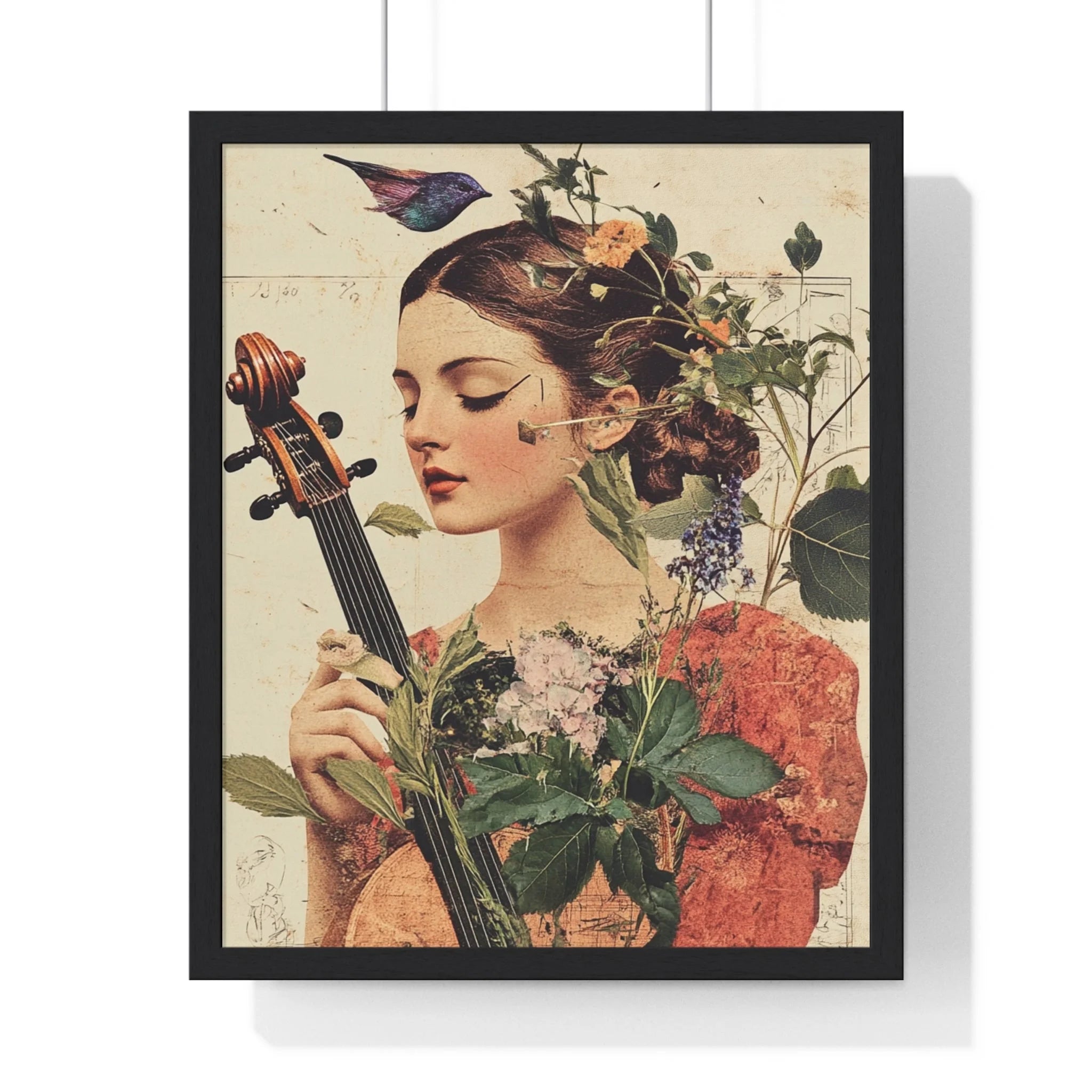 Buy The Best black framed vintage-style cello art By Artsulli x Color Printify - Floral Violinist with Bird Framed Poster - 2025