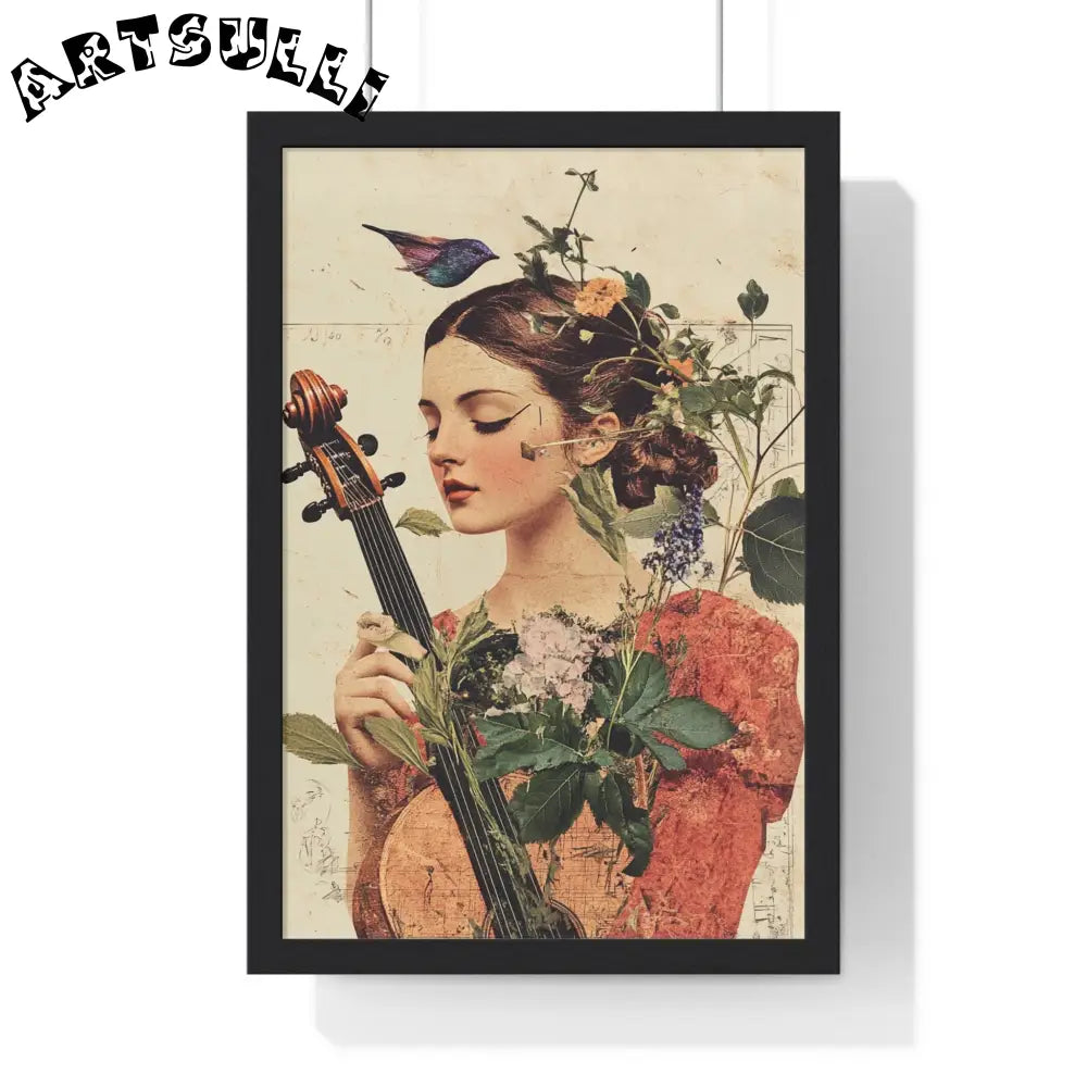 Floral Violinist with Bird Framed Poster, Artsulli - Art is Long, Life is Short, Poster, Size, 12″ x 18″, Color, Black, , , 12257594682086961270