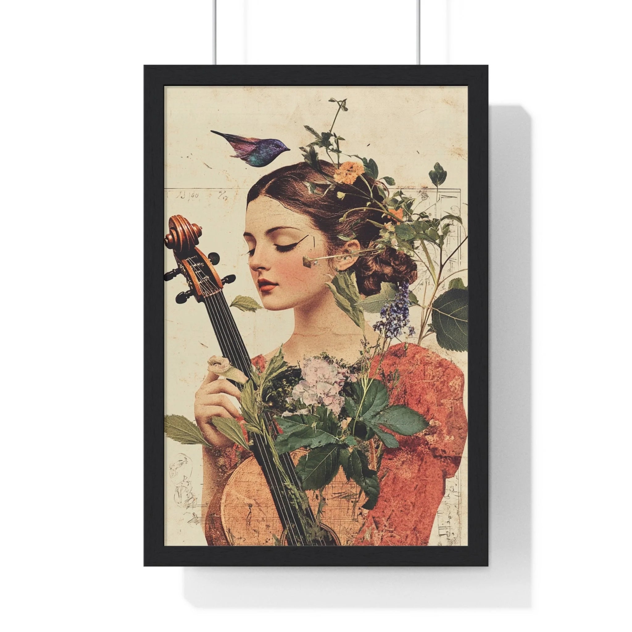 Buy The Best black framed artwork woman instrument By Artsulli x Color Printify - Floral Violinist with Bird Framed Poster - 2025