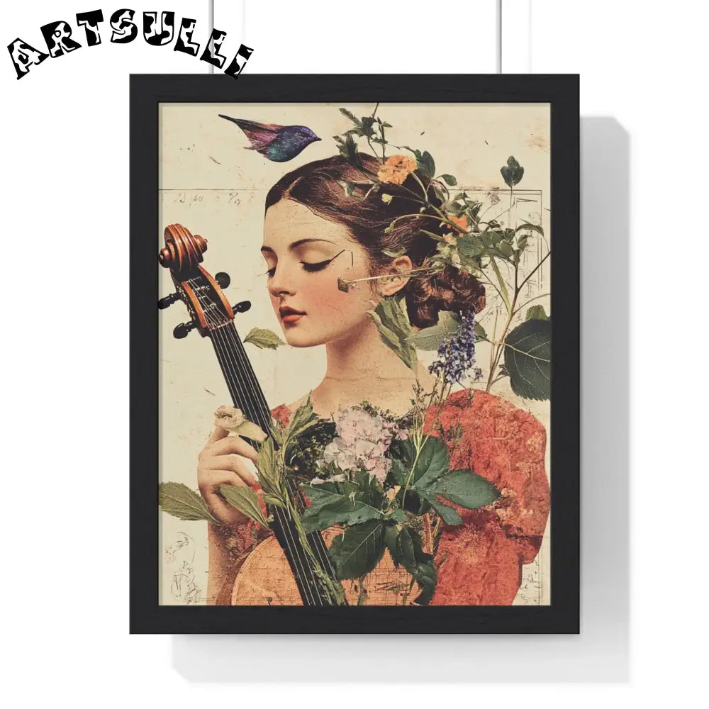 Floral Violinist with Bird Framed Poster, Artsulli - Art is Long, Life is Short, Poster, Size, 11″ x 14″, Color, Black, , , 22982882938101140646
