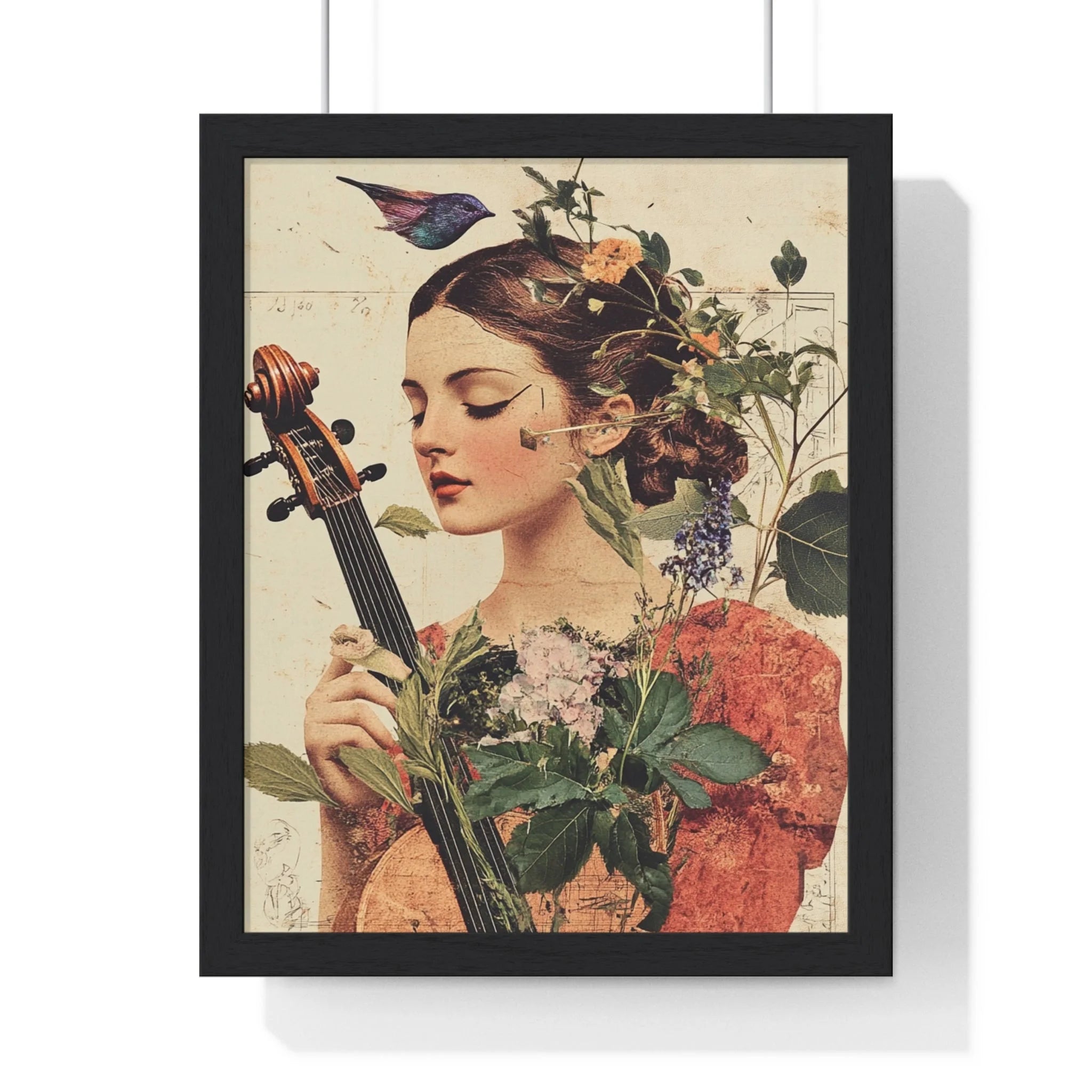 Buy The Best black framed violin art print By Artsulli x Color Printify - Floral Violinist with Bird Framed Poster - 2025
