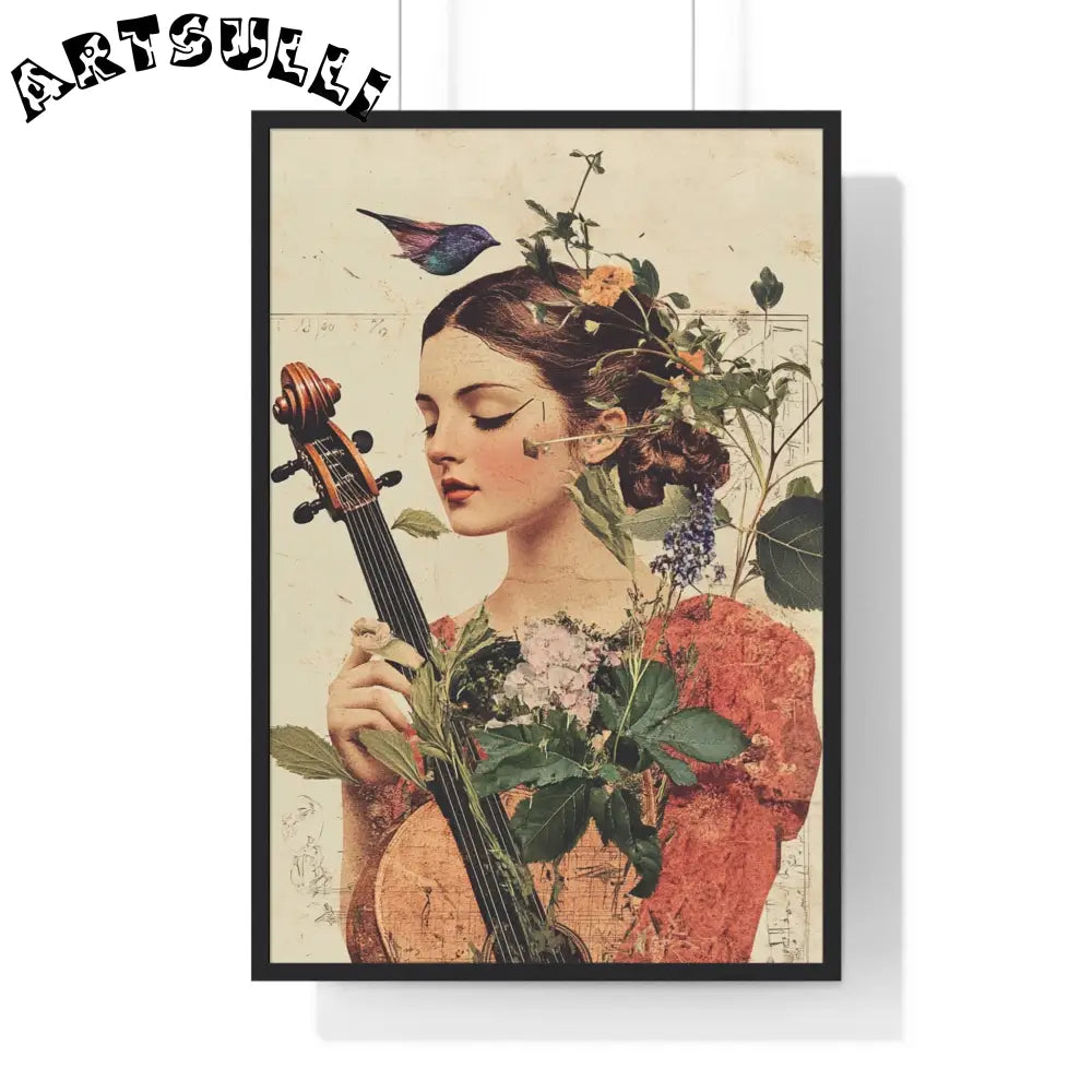 Floral Violinist with Bird Framed Poster, Artsulli - Art is Long, Life is Short, Poster, Size, 24″ x 36″, Color, Black, , , 87554436529162287882