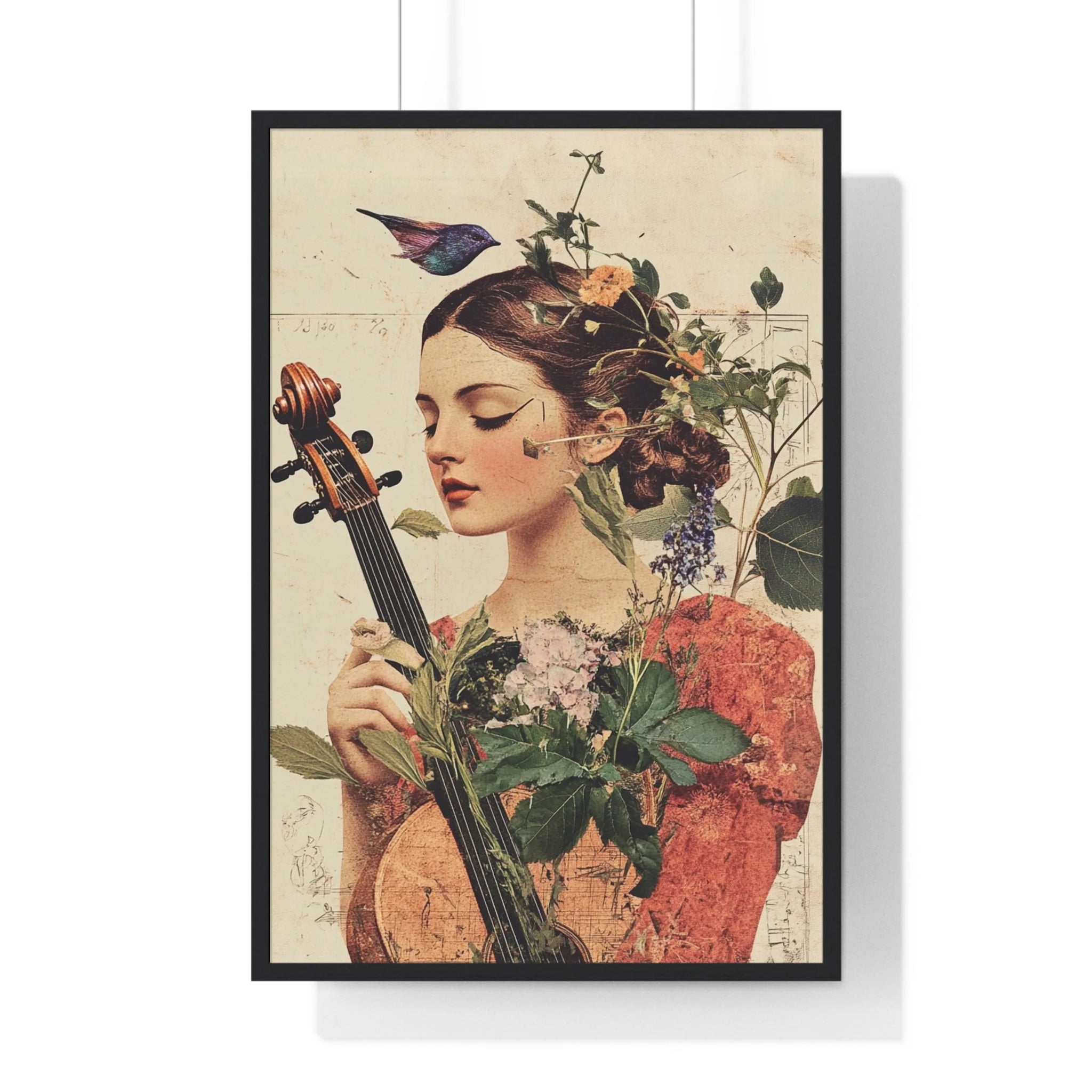Buy The Best black framed floral portrait woman By Artsulli x Color Printify - Floral Violinist with Bird Framed Poster - 2025