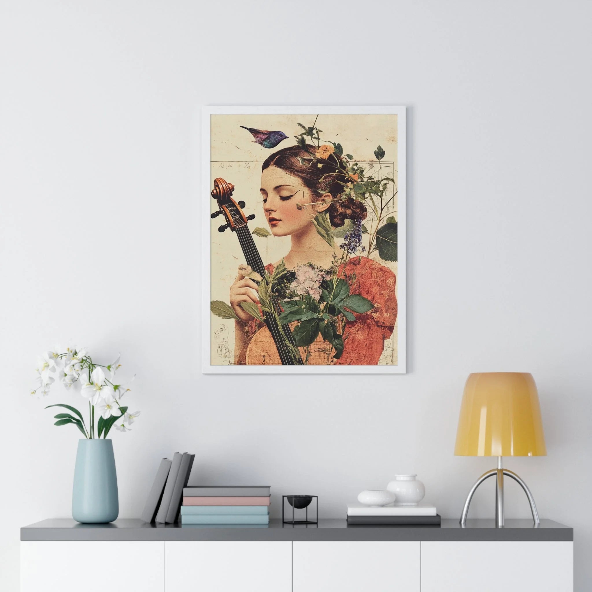 Buy The Best vintage-style cello art print floral By Artsulli x Color Printify - Floral Violinist with Bird Framed Poster - 2025