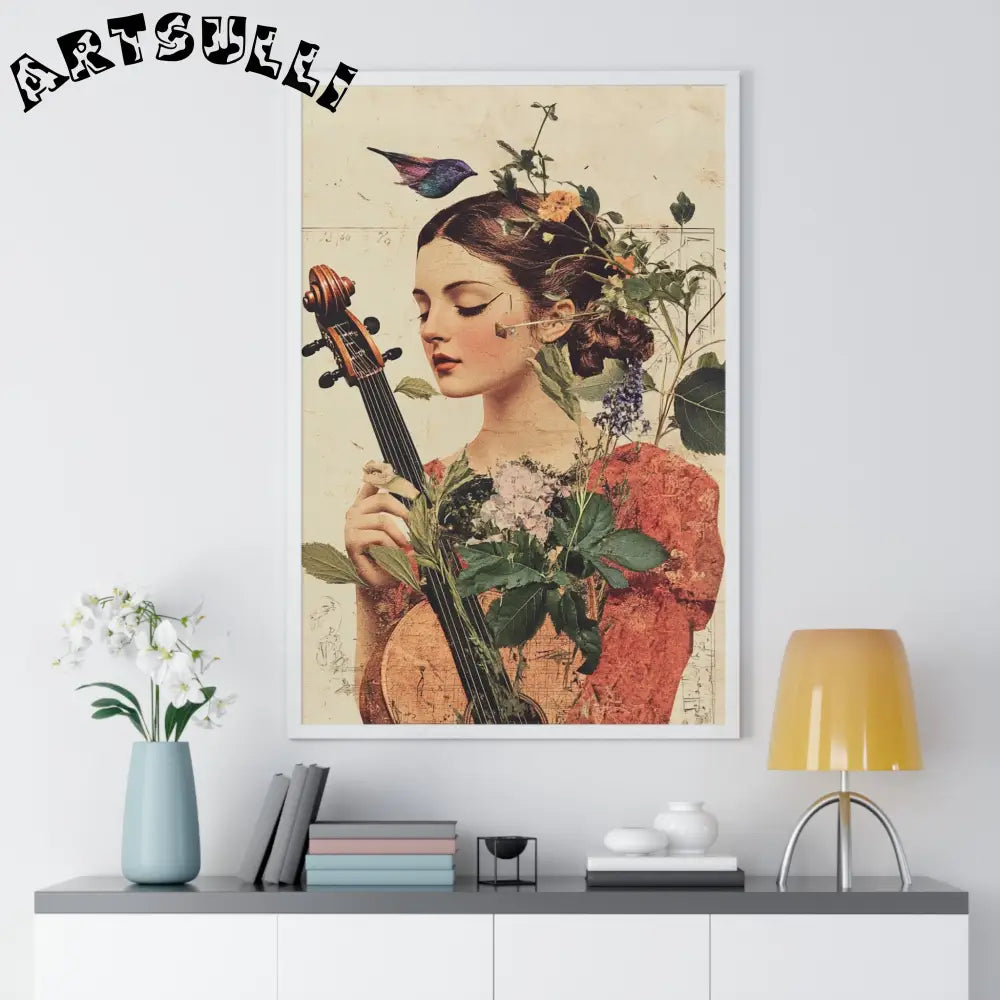 Floral Violinist with Bird Framed Poster, Artsulli - Art is Long, Life is Short, Poster, , , , , , , 