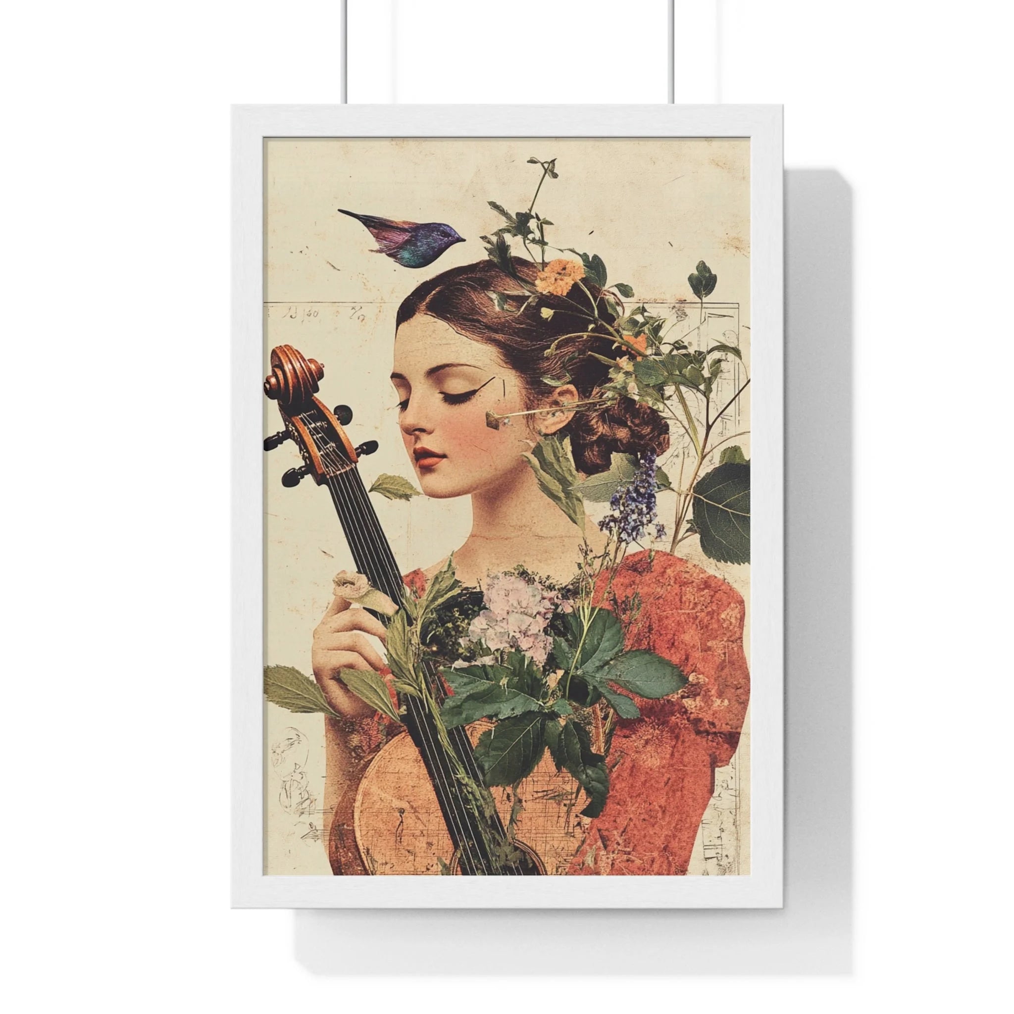 Buy The Best red floral dress cello hummingbird By Artsulli x Color Printify - Floral Violinist with Bird Framed Poster - 2025