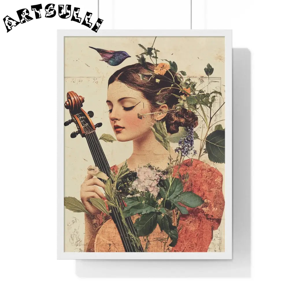 Floral Violinist with Bird Framed Poster, Artsulli - Art is Long, Life is Short, Poster, Size, 18″ x 24″, Color, White, , , 19614751572519662072