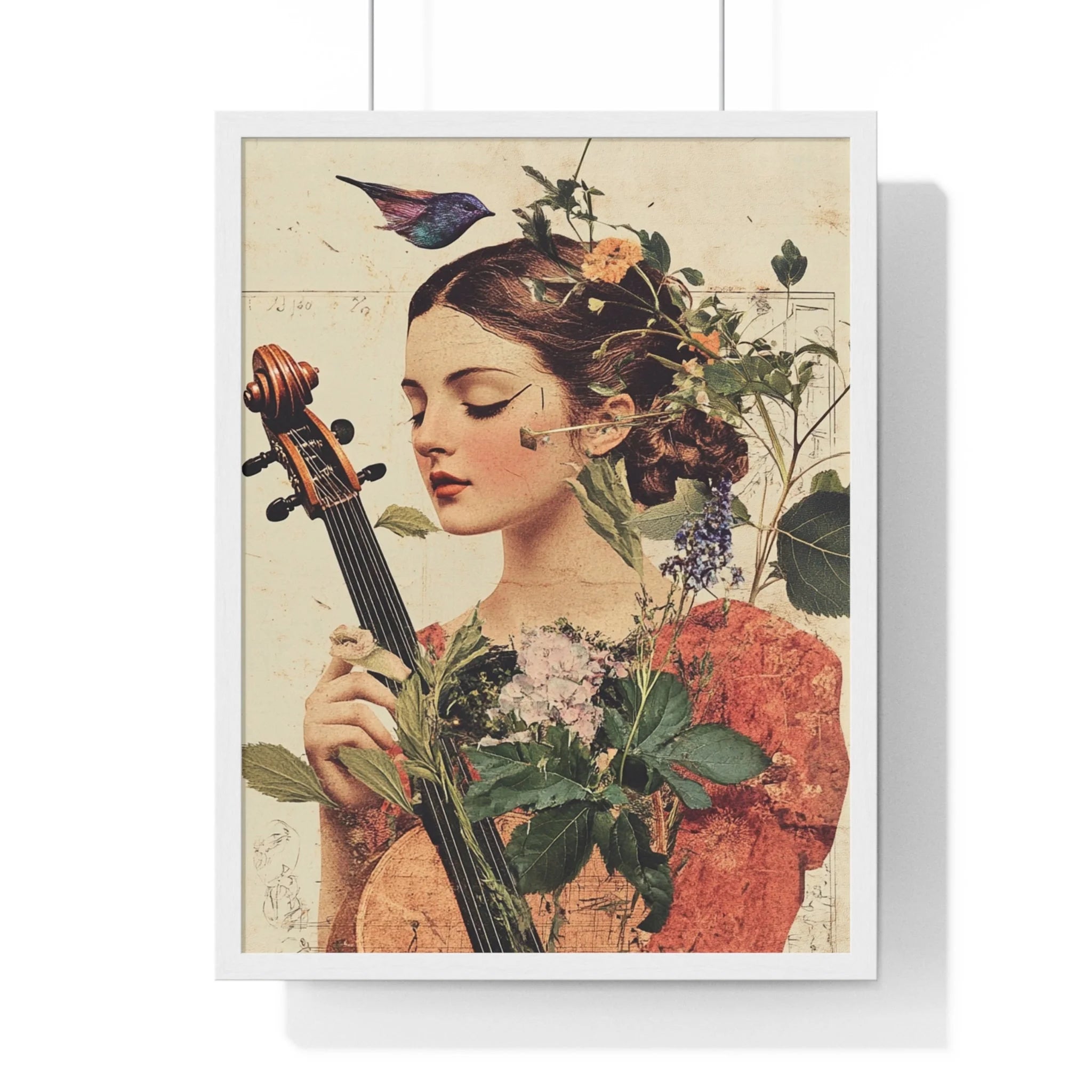Buy The Best vintage cello art print floral By Artsulli x Color Printify - Floral Violinist with Bird Framed Poster - 2025