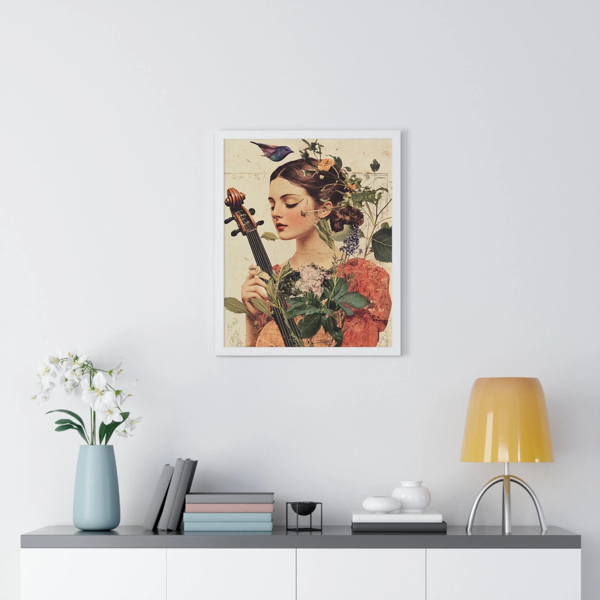 Buy The Best vintage-style woman violin wall art By Artsulli x Color Printify - Floral Violinist with Bird Framed Poster - 2025