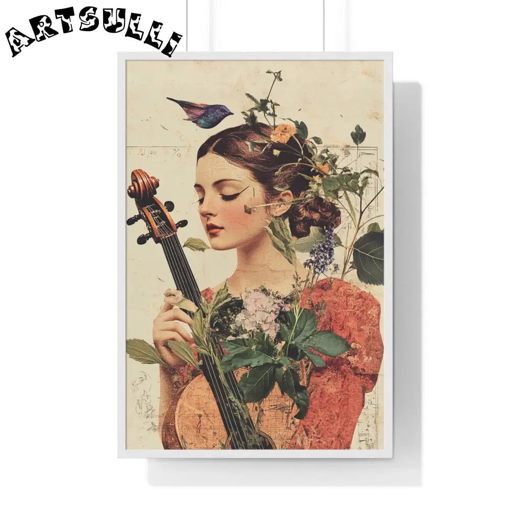 Floral Violinist with Bird Framed Poster, Artsulli - Art is Long, Life is Short, Poster, Size, 24″ x 36″, Color, White, , , 12113033043564351421