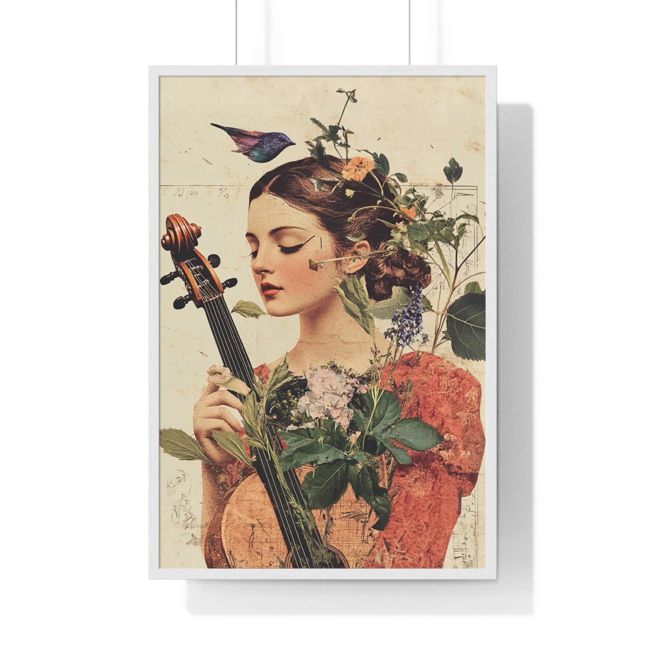 Buy The Best vintage cello floral design red By Artsulli x Color Printify - Floral Violinist with Bird Framed Poster - 2025
