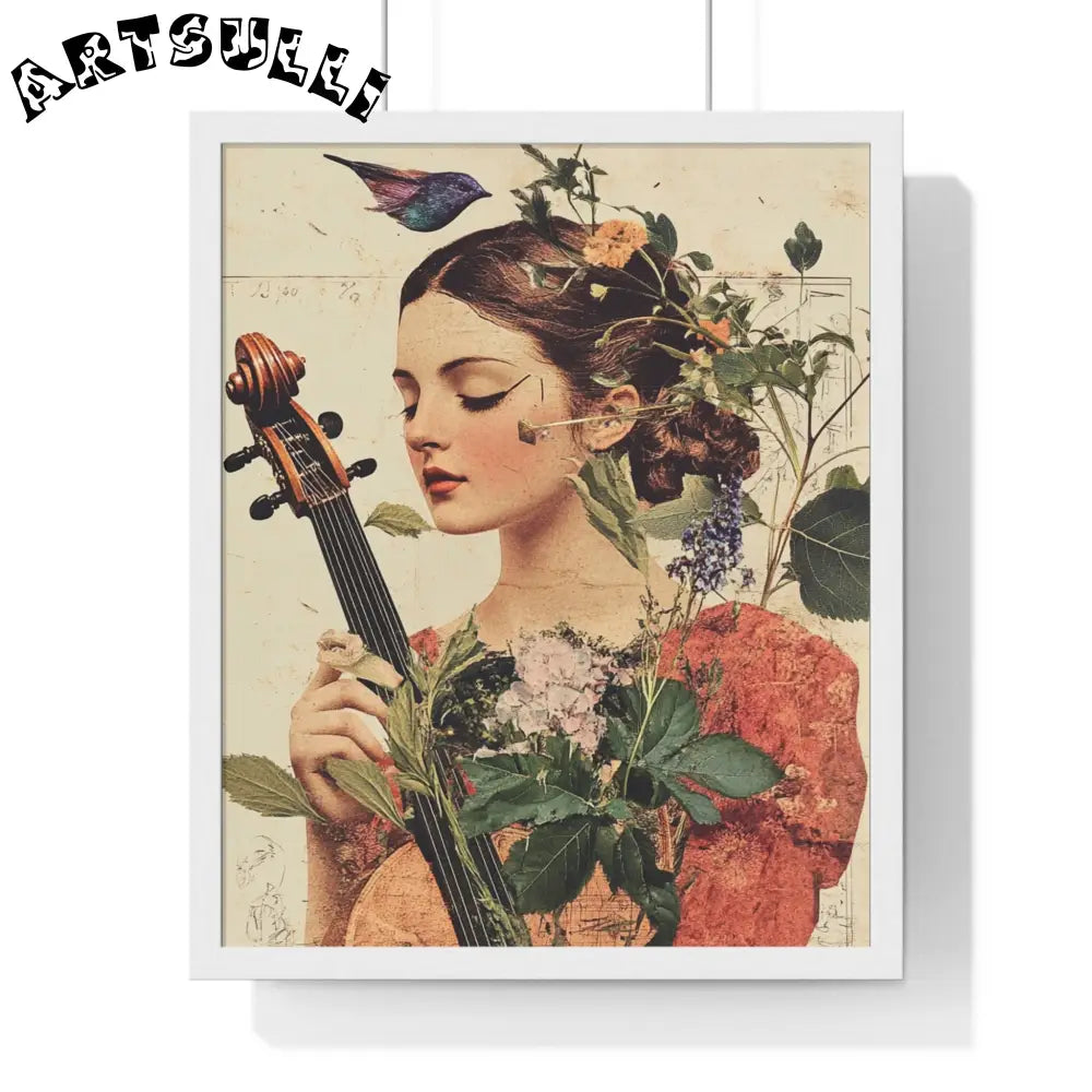 Floral Violinist with Bird Framed Poster, Artsulli - Art is Long, Life is Short, Poster, Size, 16" x 20", Color, White, , , 11076526509300244614