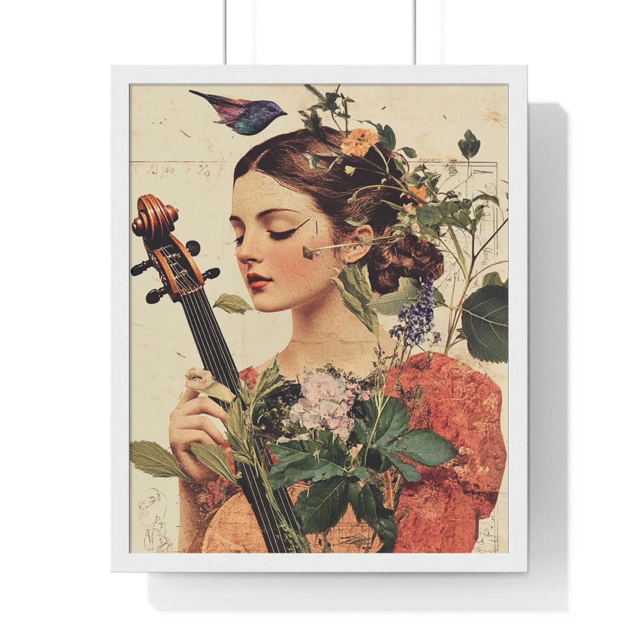 Buy The Best 1920s-style cello floral accents vintage By Artsulli x Color Printify - Floral Violinist with Bird Framed Poster - 2025