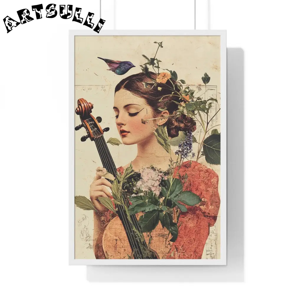 Floral Violinist with Bird Framed Poster, Artsulli - Art is Long, Life is Short, Poster, Size, 20" x 30", Color, White, , , 18155001144545938482