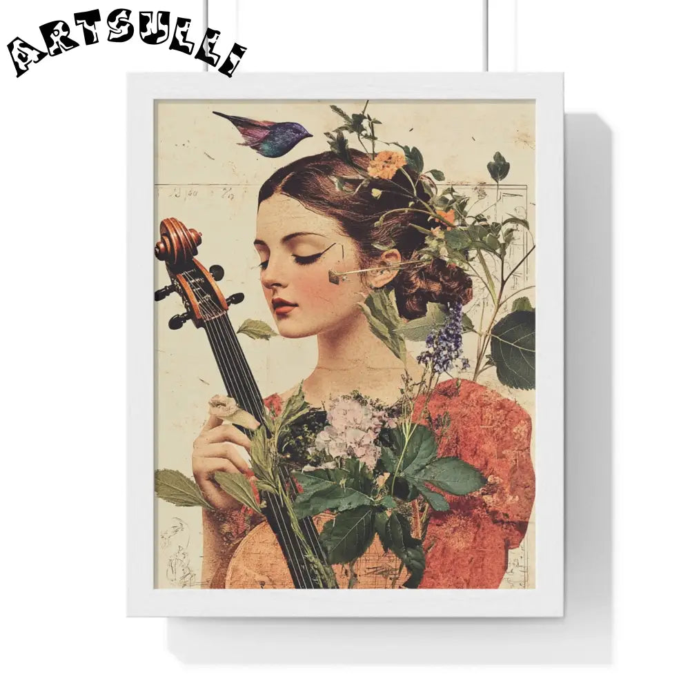 Floral Violinist with Bird Framed Poster, Artsulli - Art is Long, Life is Short, Poster, Size, 11″ x 14″, Color, White, , , 16093253139363492382