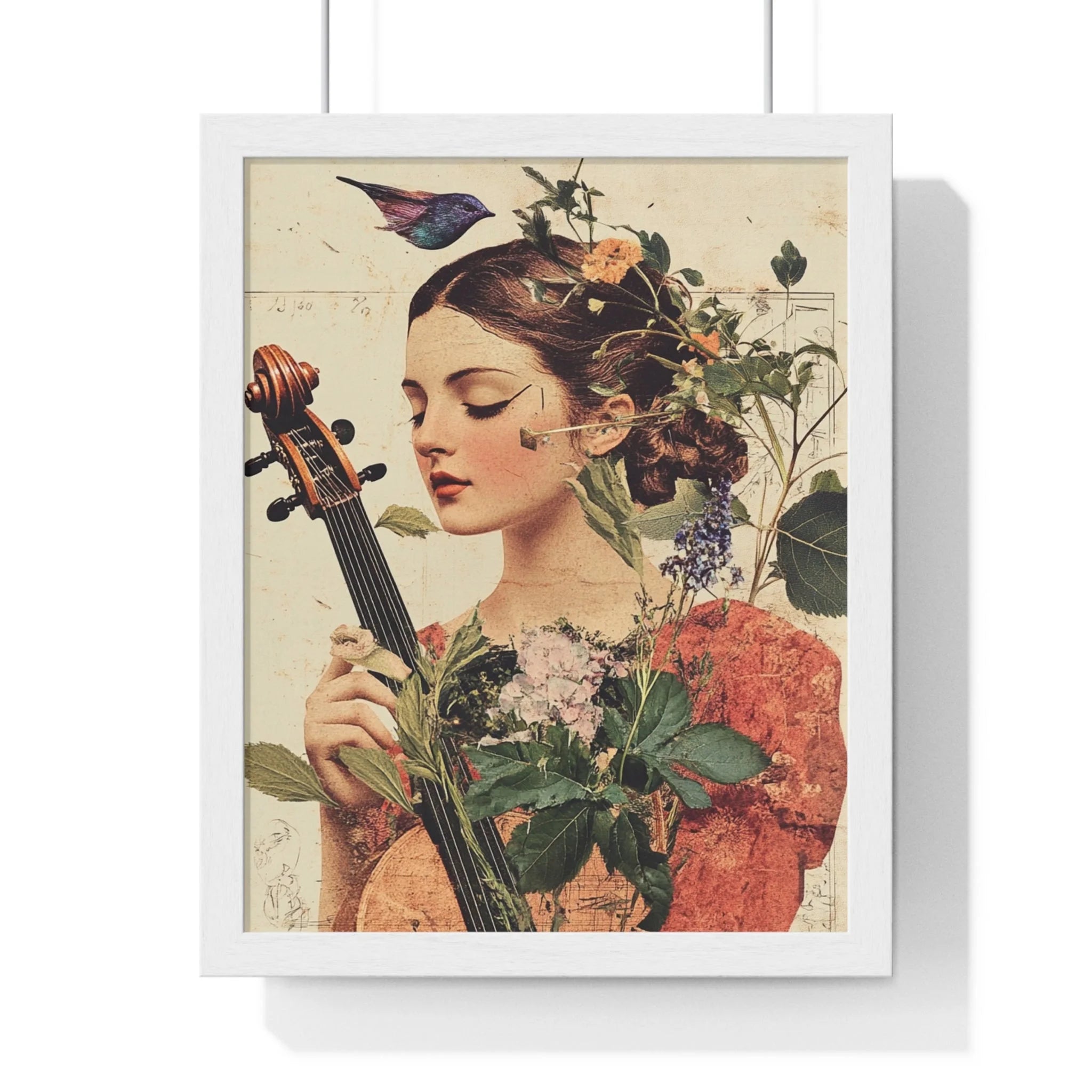 Buy The Best vintage floral cello art print By Artsulli x Color Printify - Floral Violinist with Bird Framed Poster - 2025