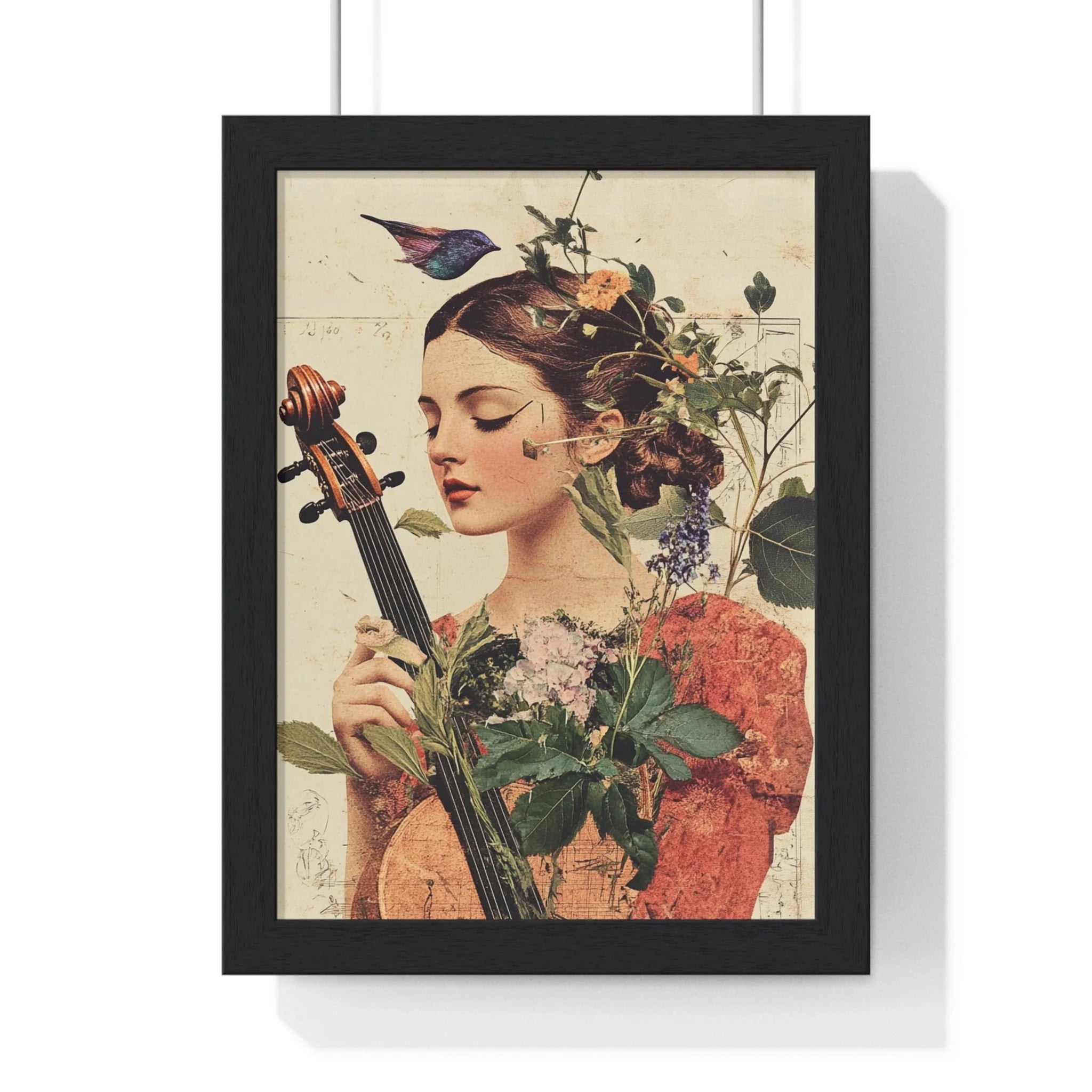 Buy The Best black framed floral portrait woman By Artsulli x Color Printify - Floral Violinist with Bird Framed Poster - 2025