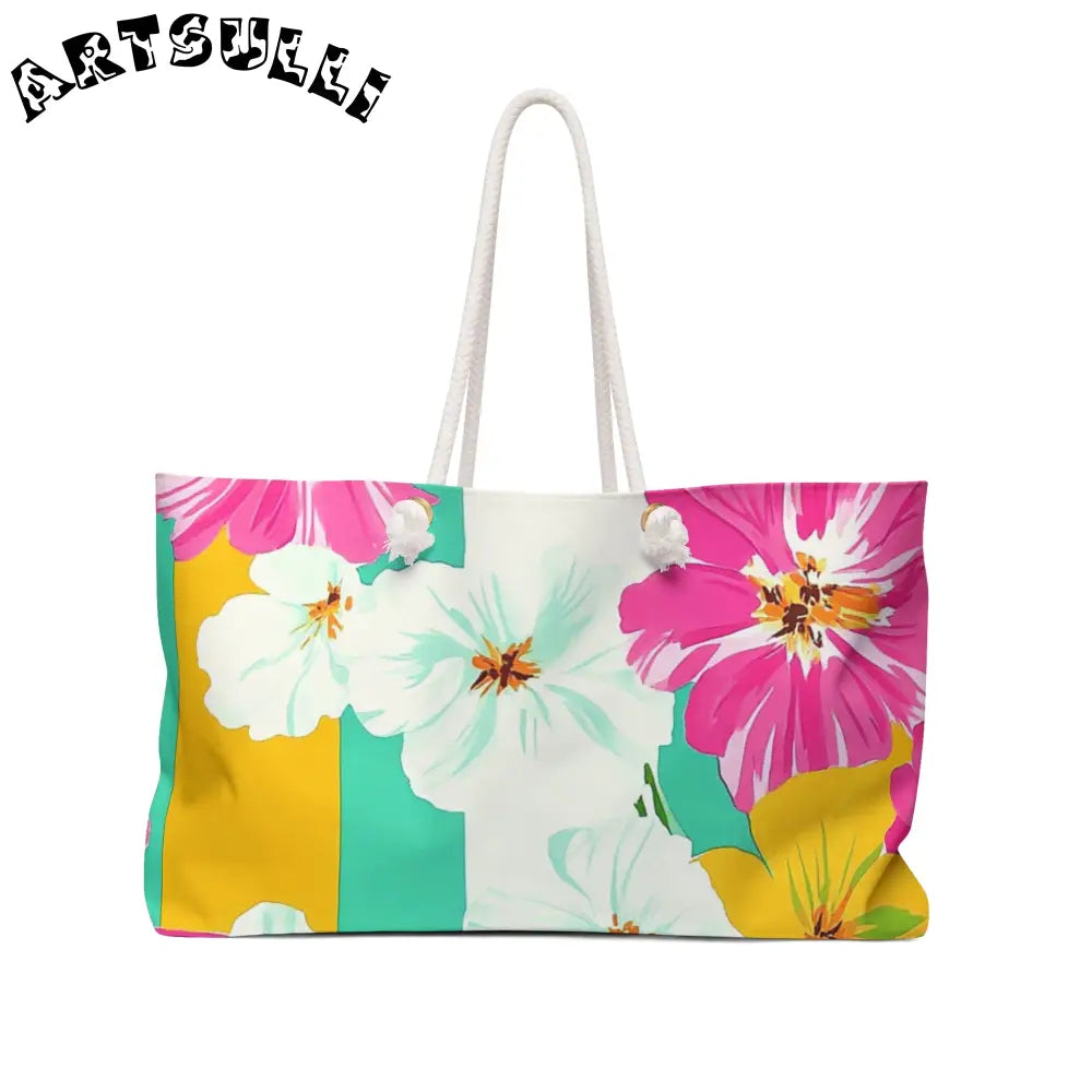 Floral Weekender Tote with Rope Handles, Artsulli - Art is Long, Life is Short, Bags, Size, 24" × 13", , , , , 24811843307097593272