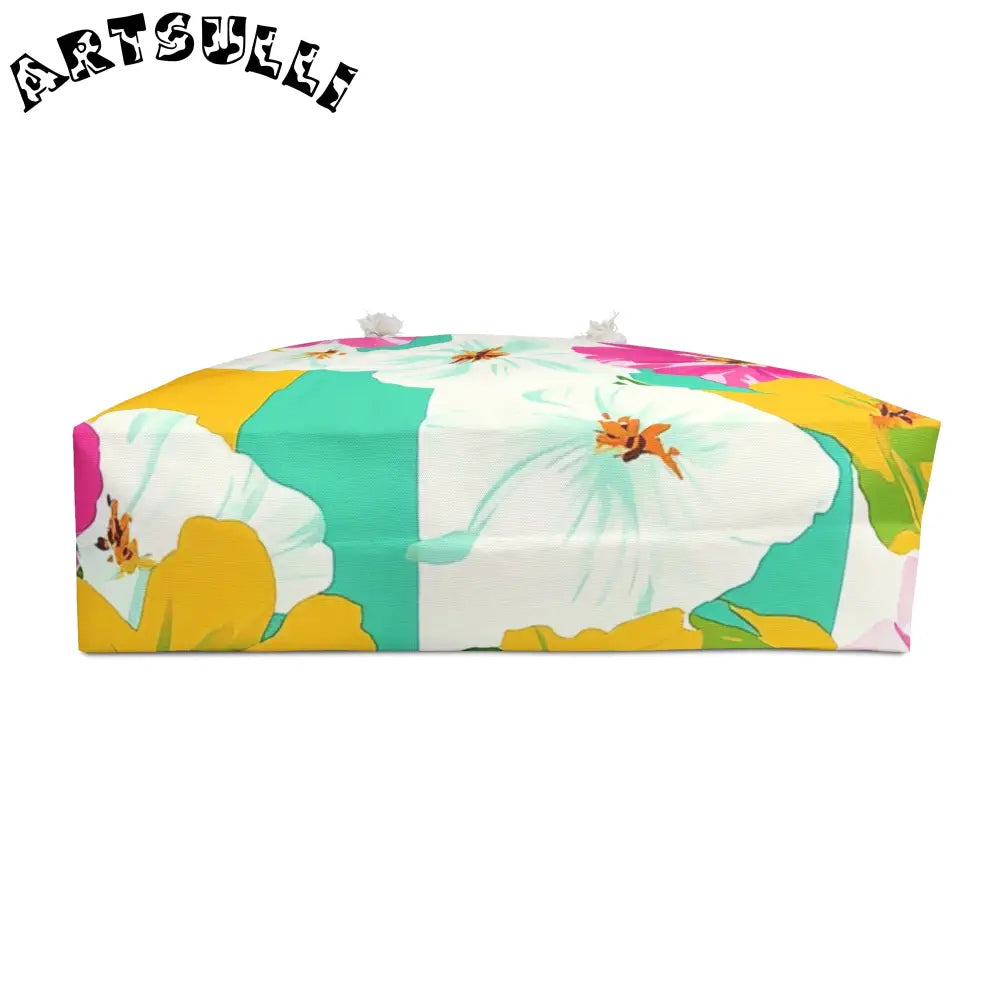Floral Weekender Tote with Rope Handles, Artsulli - Art is Long, Life is Short, Bags, , , , , , , 