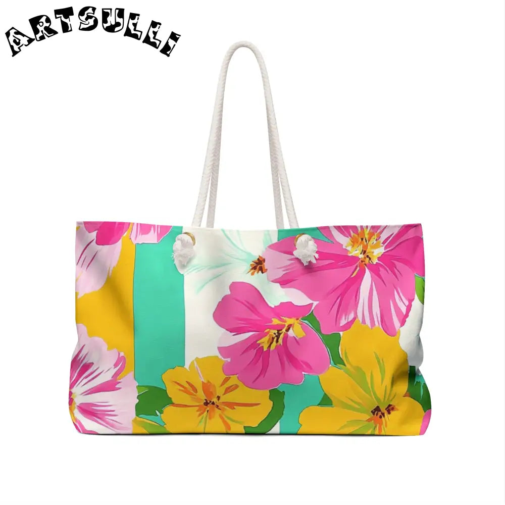 Floral Weekender Tote with Rope Handles, Artsulli - Art is Long, Life is Short, Bags, , , , , , , 