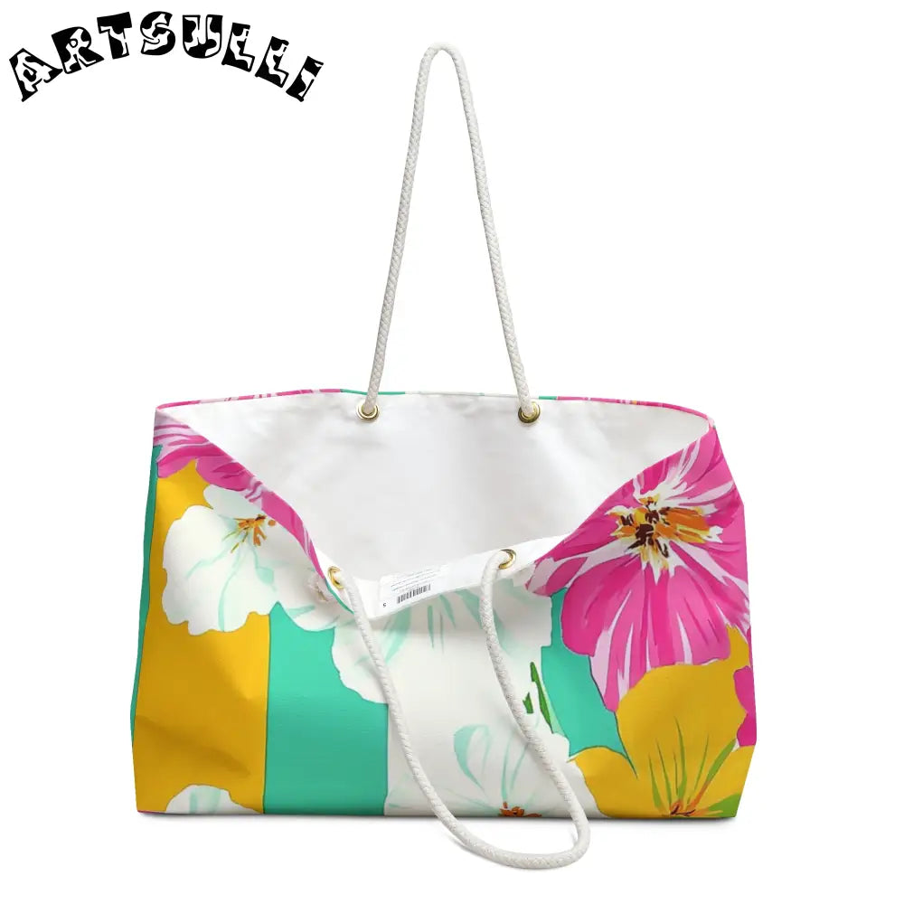 Floral Weekender Tote with Rope Handles, Artsulli - Art is Long, Life is Short, Bags, , , , , , , 