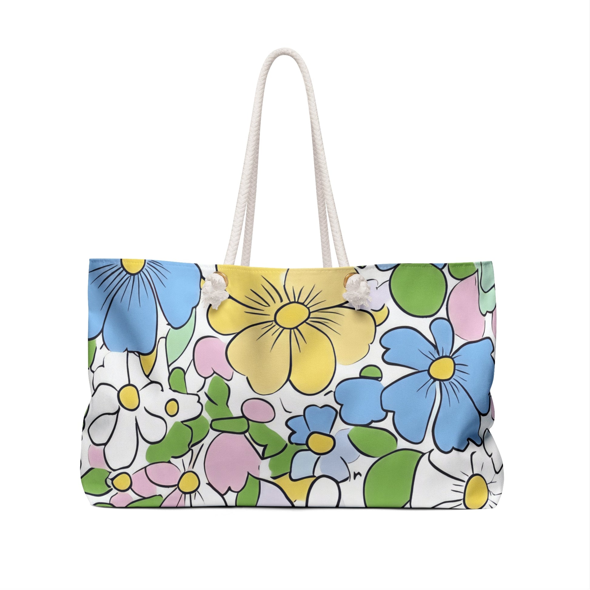 Floral Weekender Tote with Rope Handles, Artsulli - Art is Long, Life is Short, Bags, , , , , , , 