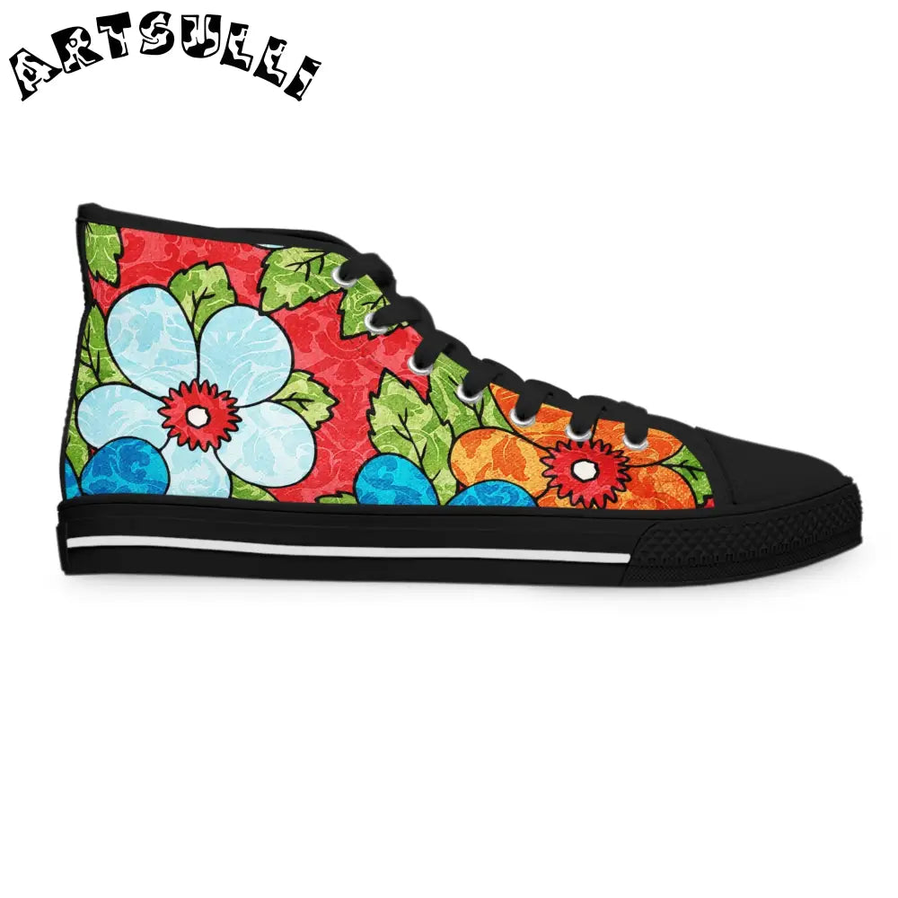 Floral Women’s High Top Breathable Polyester Canvas Sneakers, Artsulli - Art is Long, Life is Short, Shoes, , , , , , , 
