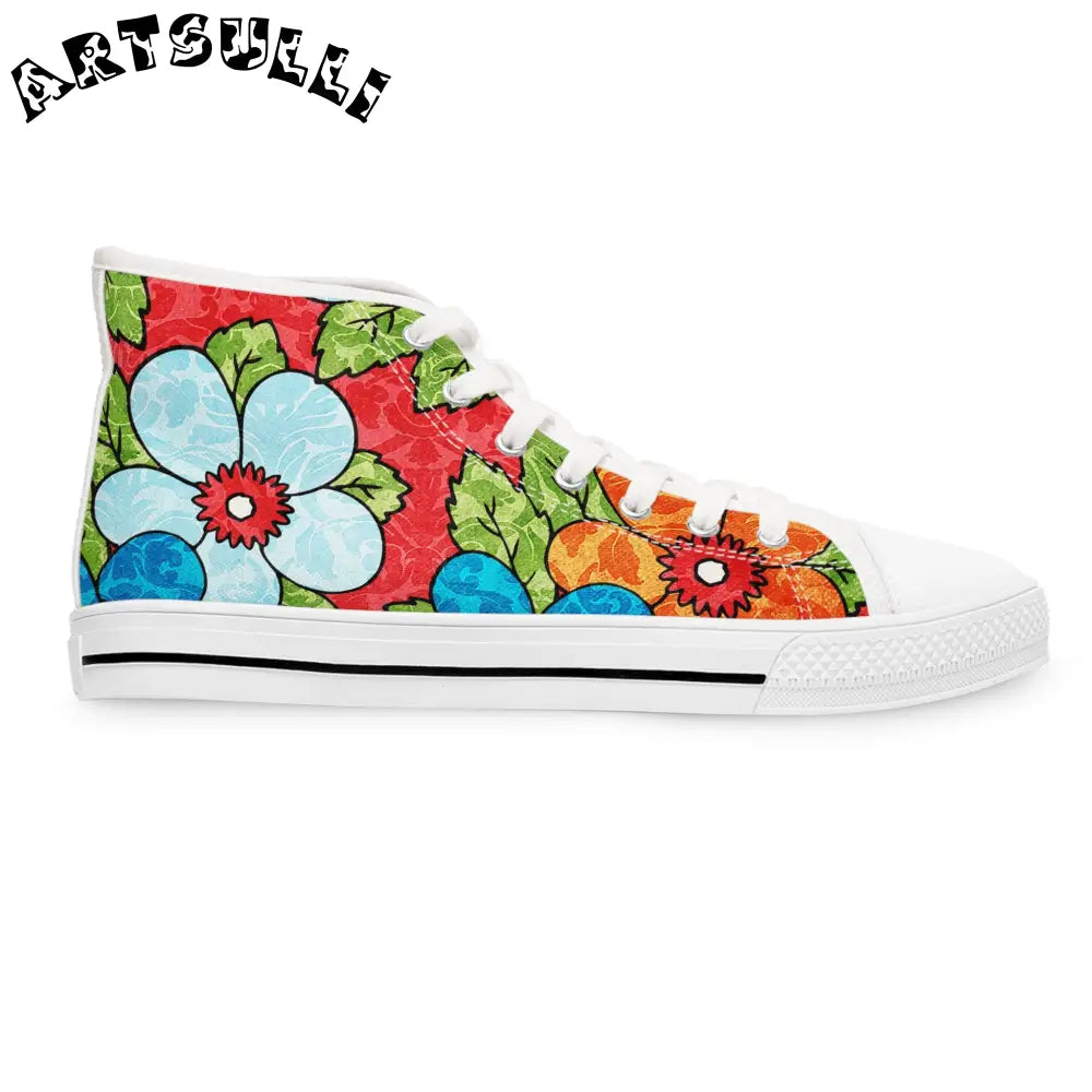 Floral Women’s High Top Breathable Polyester Canvas Sneakers, Artsulli - Art is Long, Life is Short, Shoes, , , , , , , 