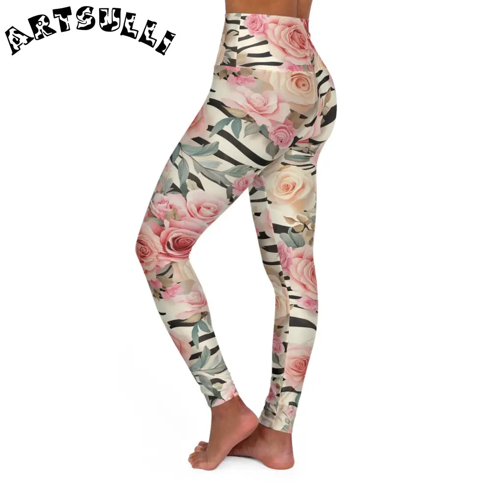 Floral Zebra High Waisted Yoga Leggings, Artsulli - Art is Long, Life is Short, All Over Prints, , , , , , , 
