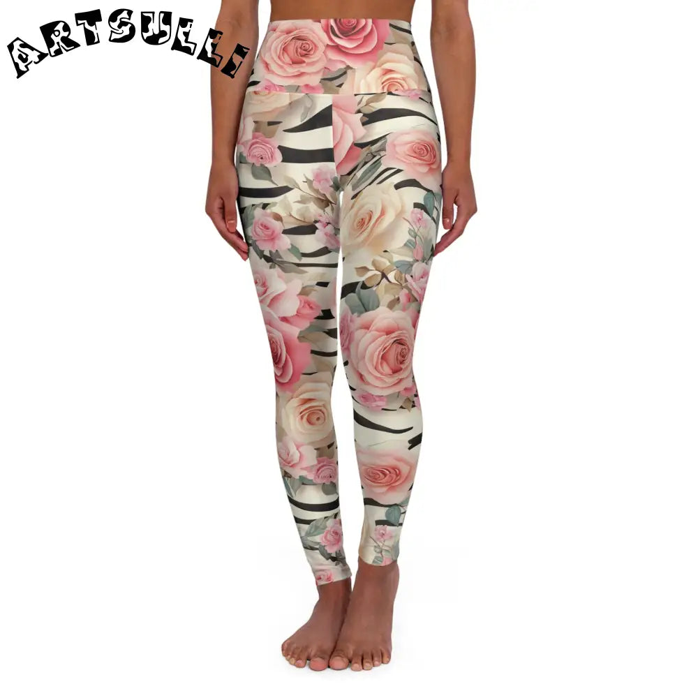 Floral Zebra High Waisted Yoga Leggings, Artsulli - Art is Long, Life is Short, All Over Prints, Size, XS, , , , , 31235021270360476477