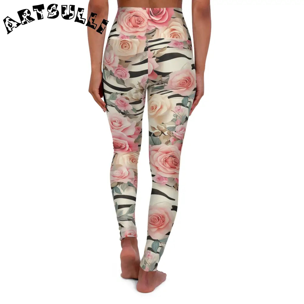 Floral Zebra High Waisted Yoga Leggings, Artsulli - Art is Long, Life is Short, All Over Prints, , , , , , , 