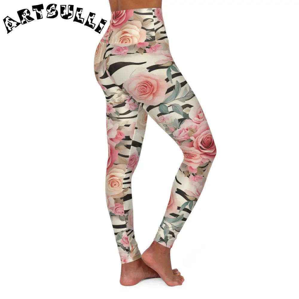 Floral Zebra High Waisted Yoga Leggings, Artsulli - Art is Long, Life is Short, All Over Prints, , , , , , , 