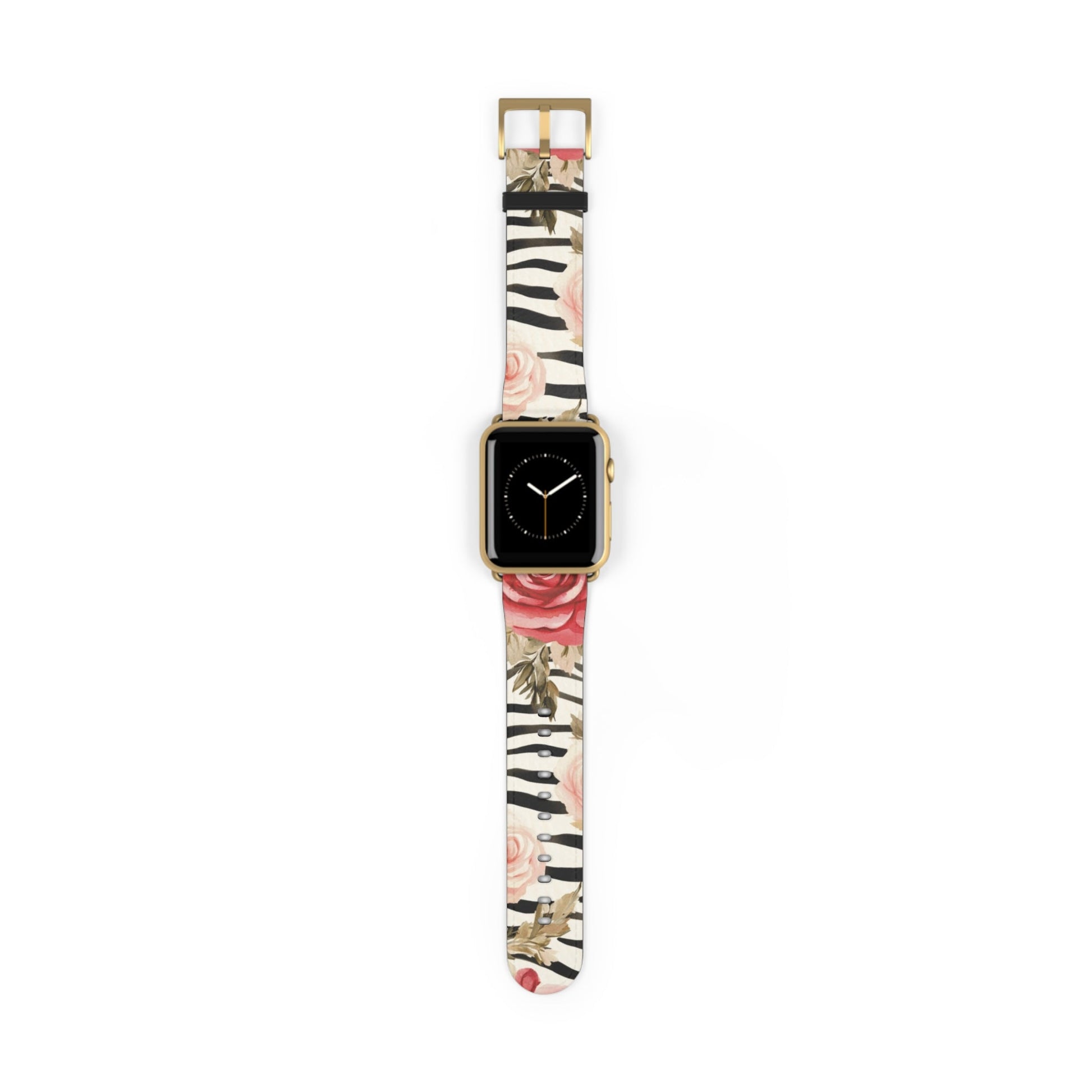 Floral Zebra Print Apple Watch Band, Artsulli - Art is Long, Life is Short, Accessories, Size, 42 - 45 mm, Color, Gold Matte, , , 33460077574094278297